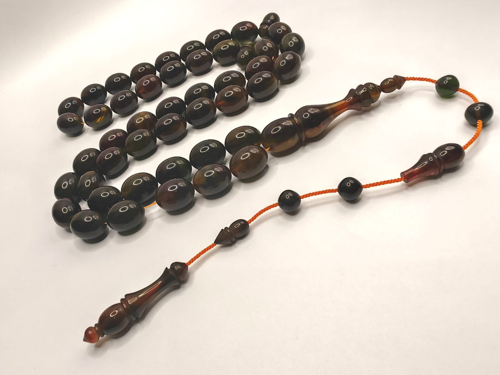 New Cast Faturan Misbaha Brown Olive Multi Color Pigeon Egg 45 Beads – Turkish Craftsmanship
