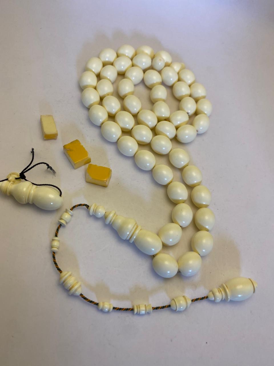 Luxury Vintage Domino Bakelite Misbaha with Pigeon Egg Beads Crafted by Al Zaeem
