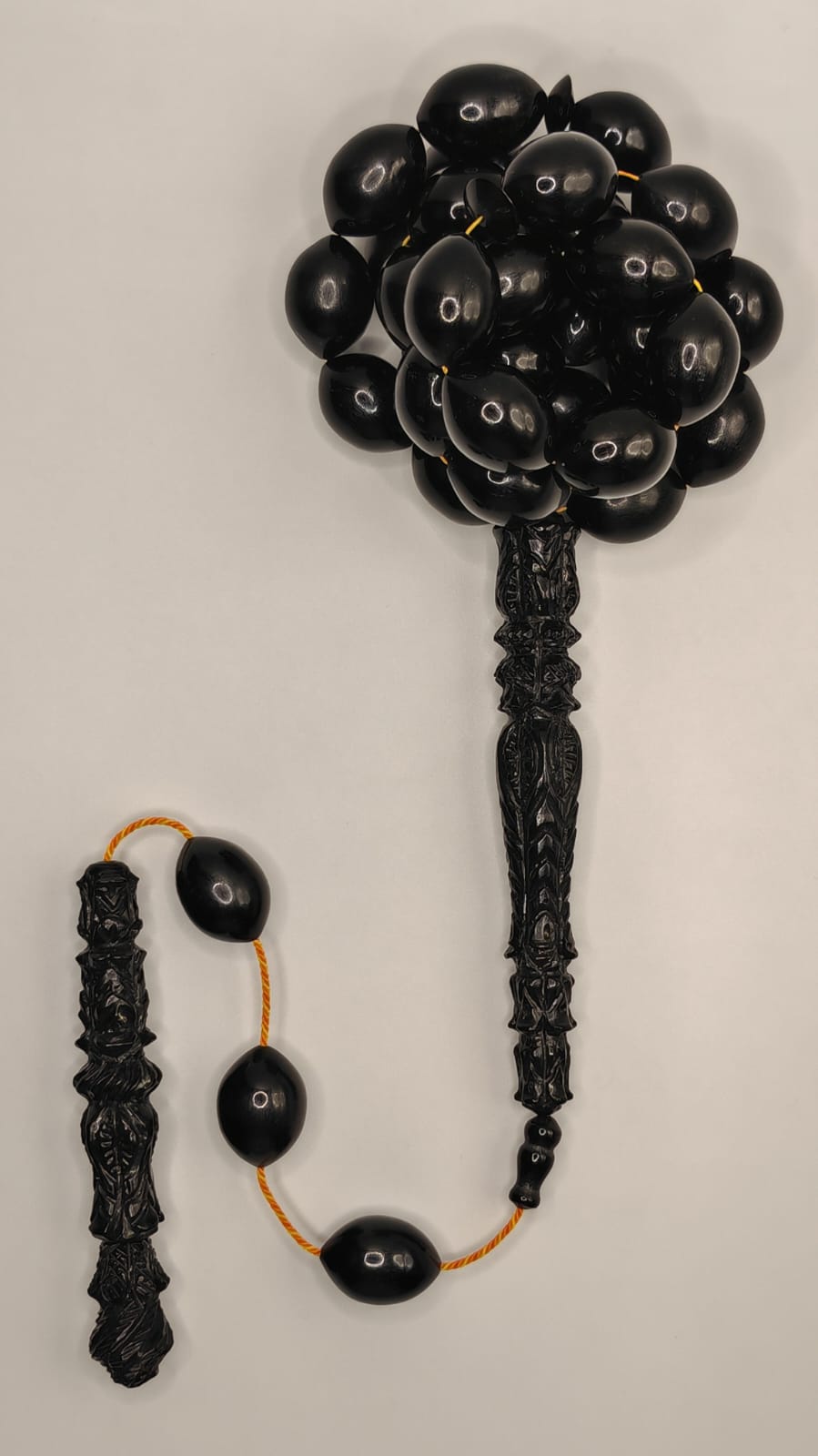Luxury Partially Carved Black Catalin Misbaha with Olive Shape Beads Turkish Crafted