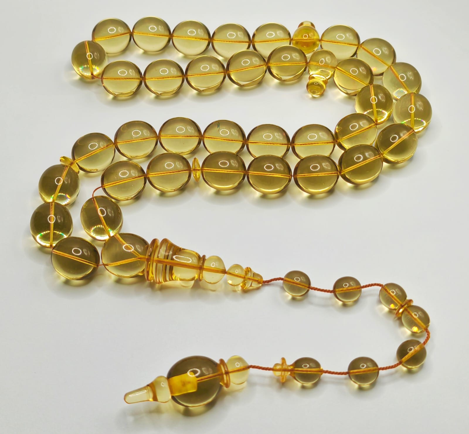 Luxury Transparent German Rod Bakelite Misbaha with Pigeon Egg Beads by Bilal Farid