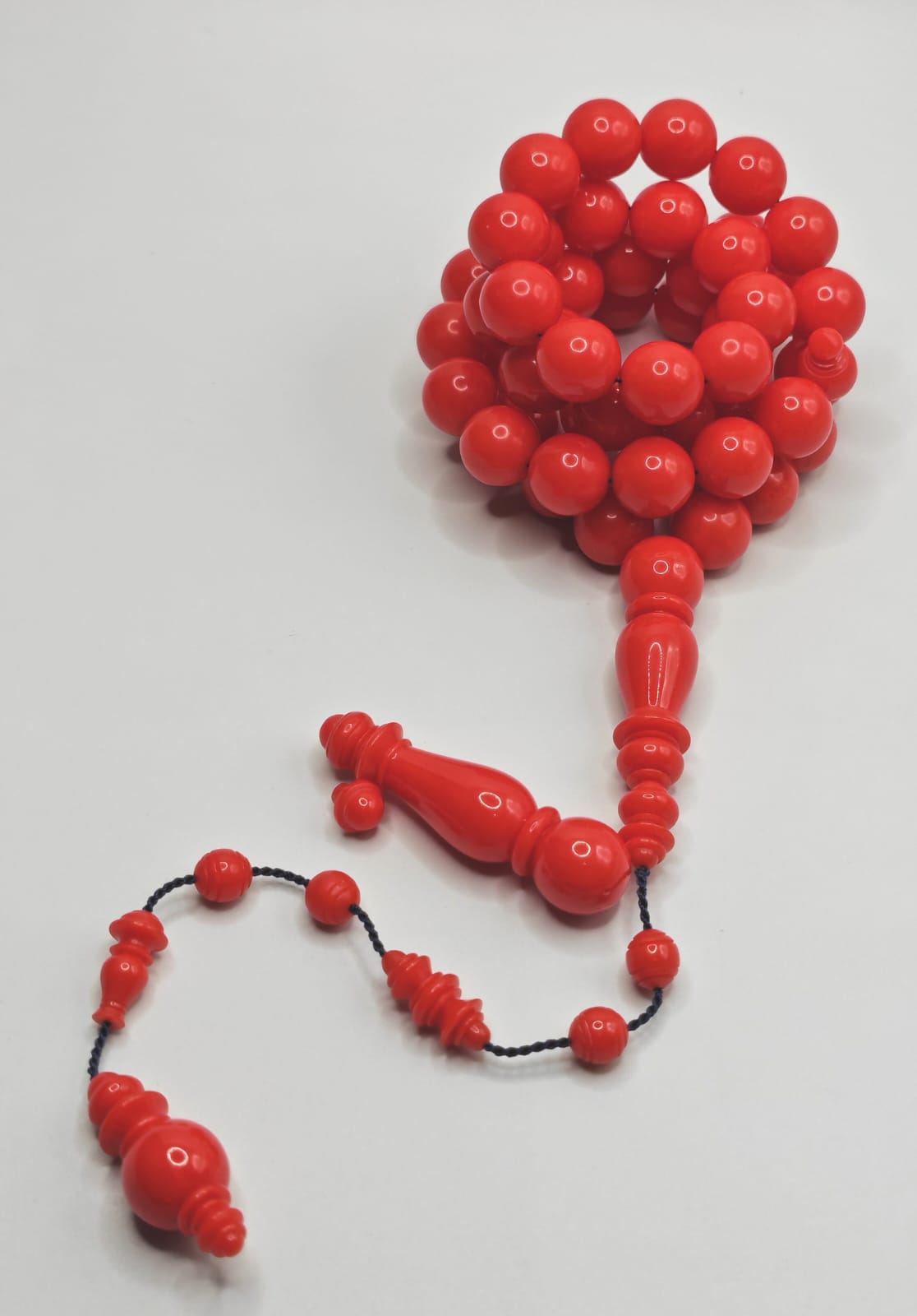 Vintage Old Molding Bakelite Afyash red misbaha with 43 pigeon egg shaped beads 13g by Mahdy El Desouky
