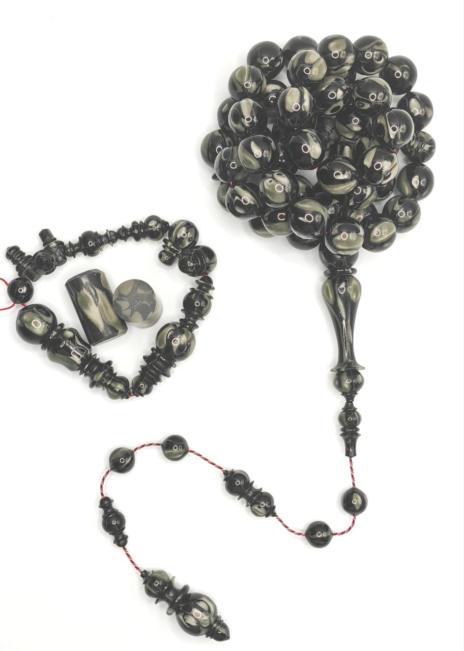 Luxury Smoky Gray French Rod Qalayeith Misbaha with Round Beads by Al Eisawi