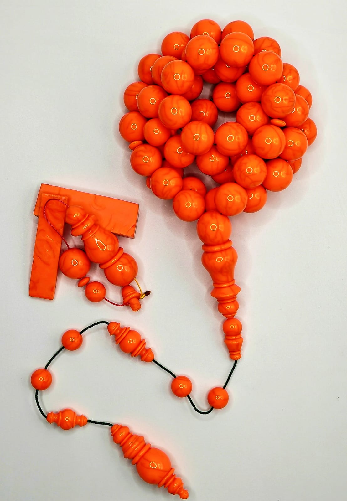Luxury Coral Orange Cracked Bowling Ball Bakelite Misbaha with Round Beads by Al Eisawi