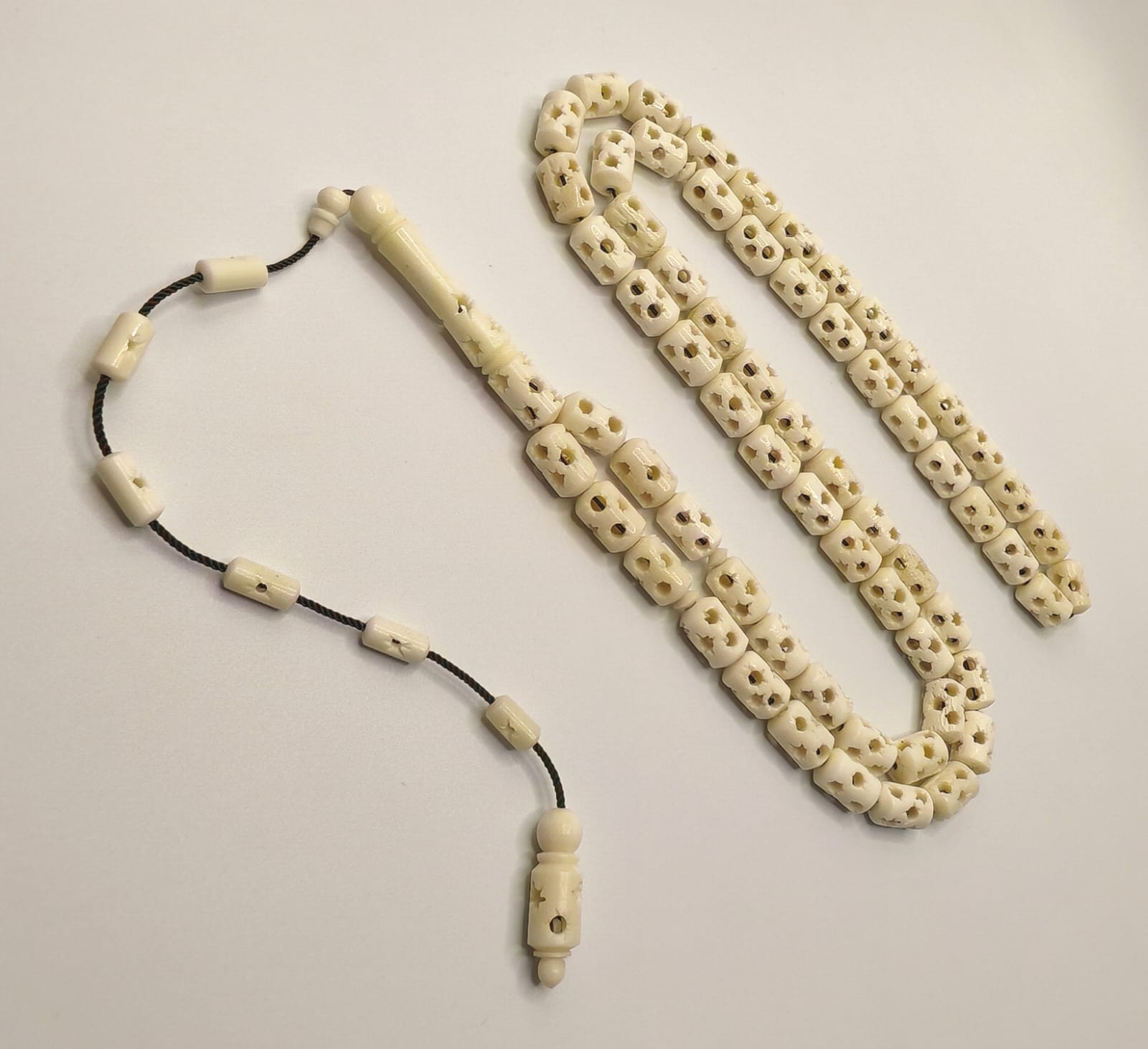 Luxury Natural Camel Bone Misbaha with Barrel Beads Fully Carved and Engraved with Turkish Craftsmanship