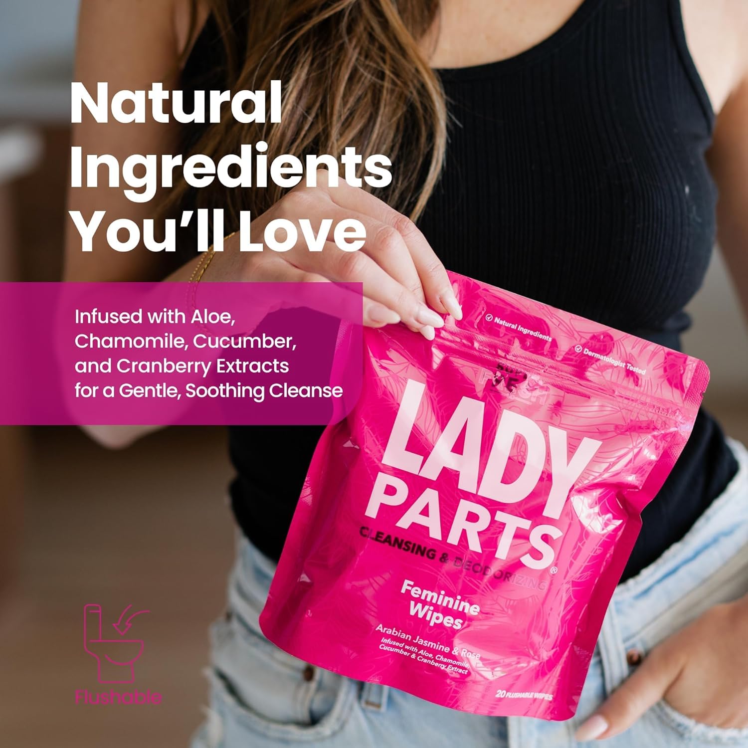  وايبس نسائي منظف وريفريش للوجه والجسم والمناطق الحساسة متوازن الph  مناسب للسفر والتنقل Lady Parts Feminine Wipes 