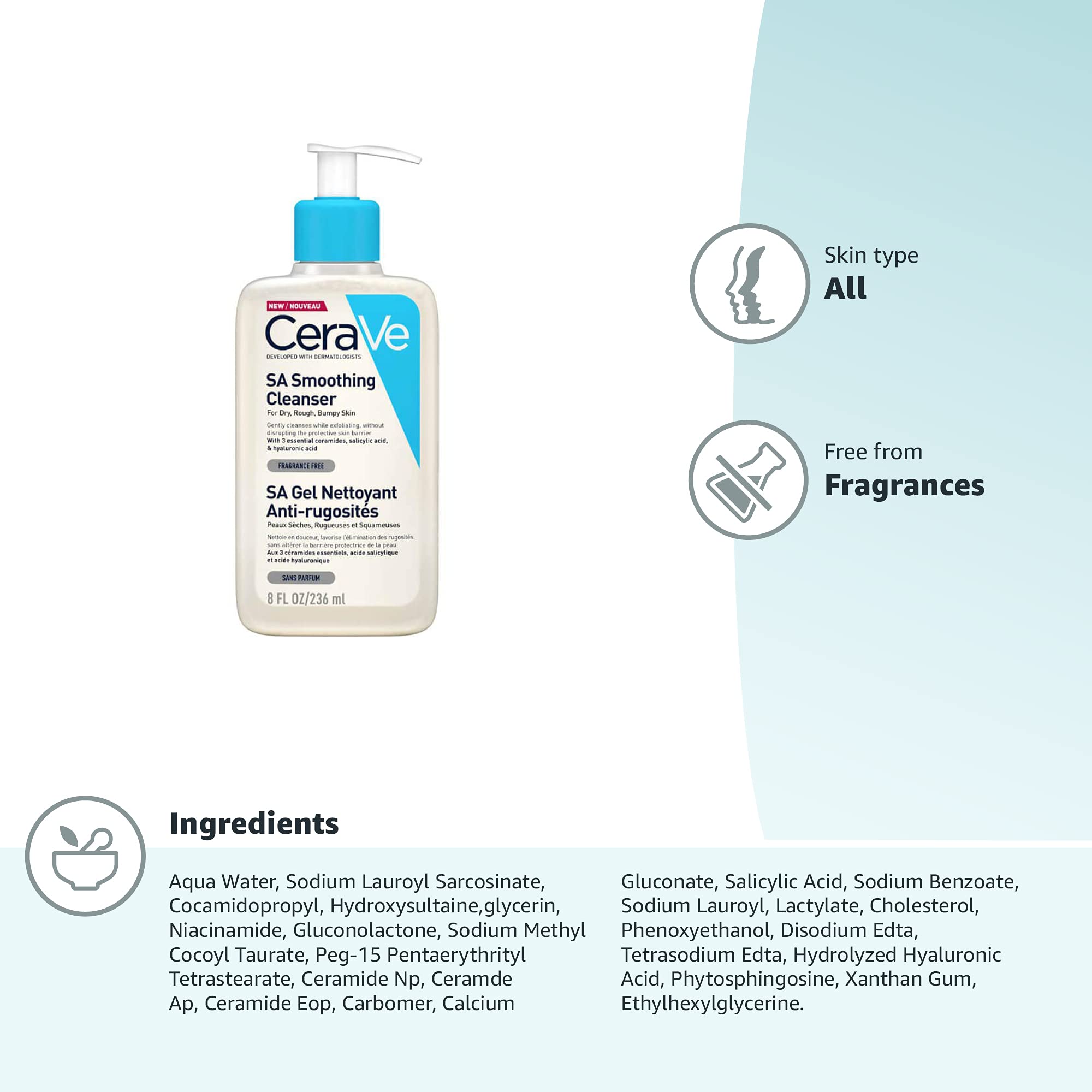  غسول ساليسيليك أسيد منعم ومرطب CeraVe SA Smoothing Cleanser 