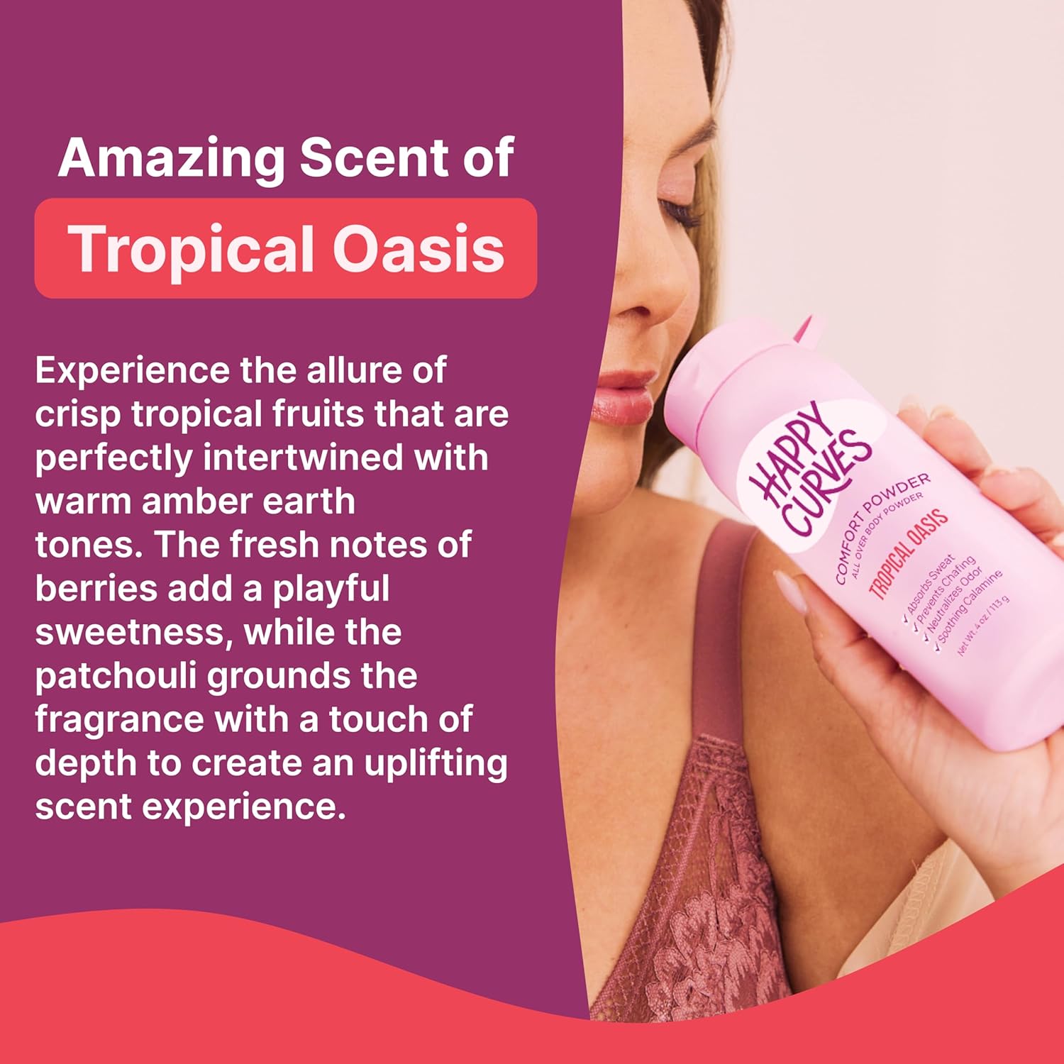  بودر نسائي لكامل الجسم والمناطق الحساسة معطر ويمنع الاحتكاك HAPPY CURVES Tropical Oasis 