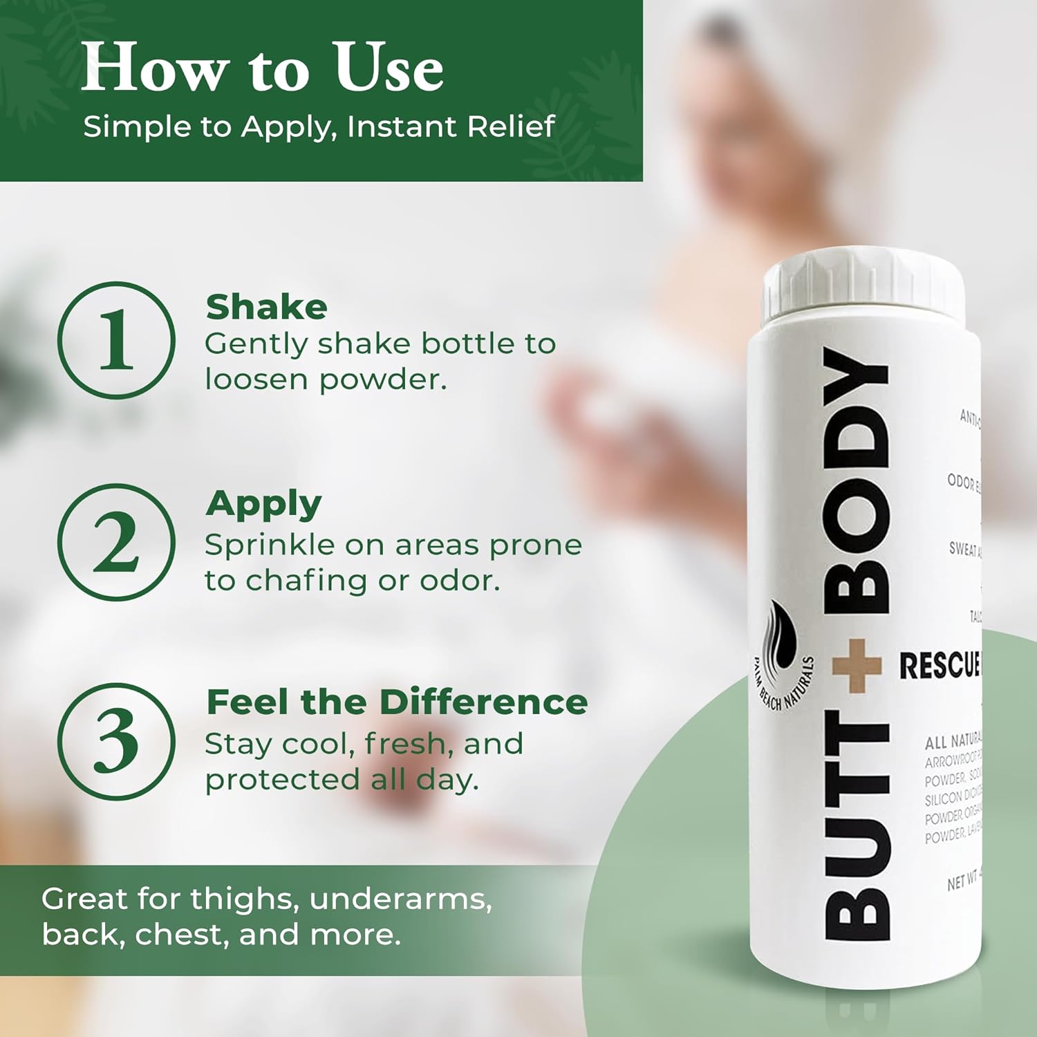  بودر ديودرنت لكامل الجسم والمناطق الحساسة للجنسين مع تبريد Butt & Body Rescue Powder 