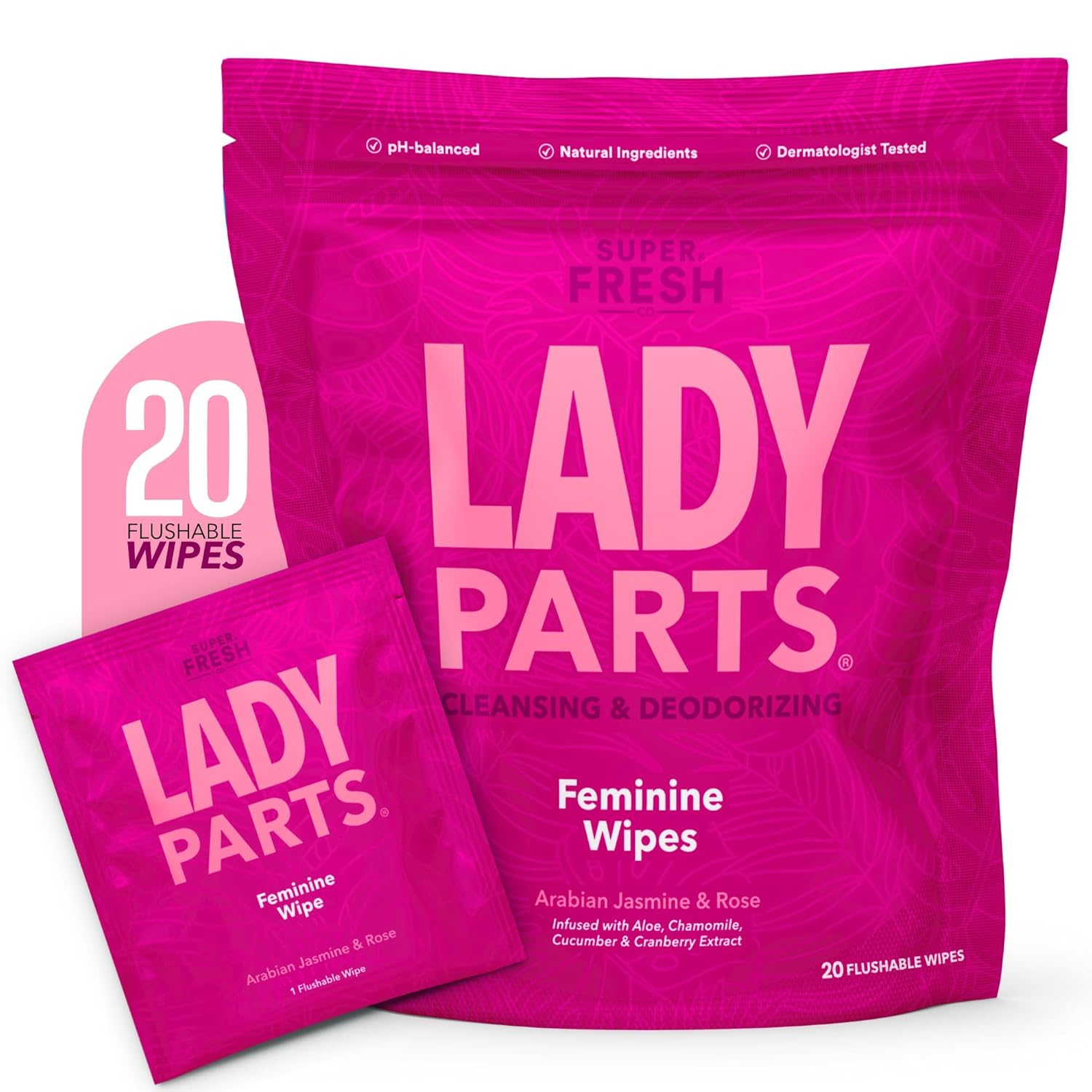  وايبس نسائي منظف وريفريش للوجه والجسم والمناطق الحساسة متوازن الph  مناسب للسفر والتنقل Lady Parts Feminine Wipes 
