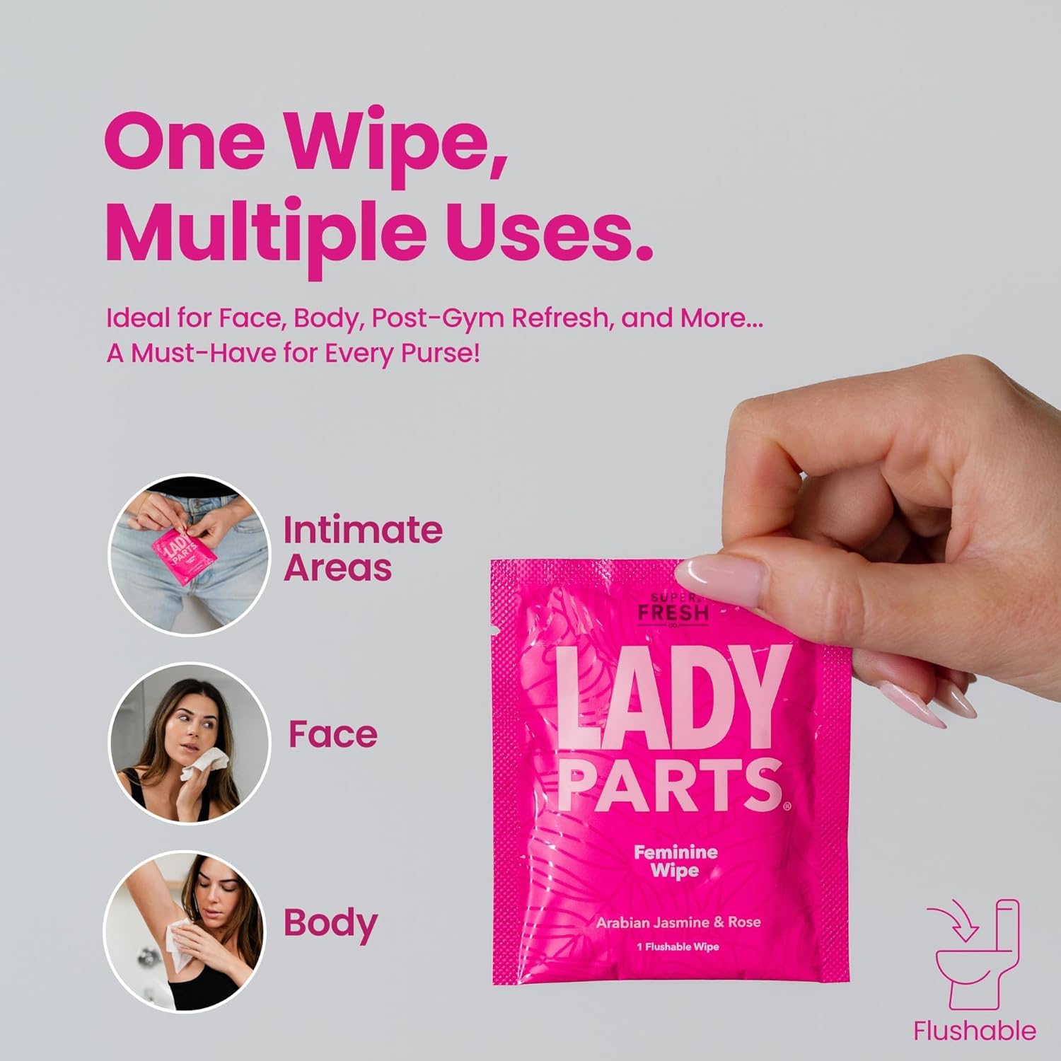  وايبس نسائي منظف وريفريش للوجه والجسم والمناطق الحساسة متوازن الph  مناسب للسفر والتنقل Lady Parts Feminine Wipes 