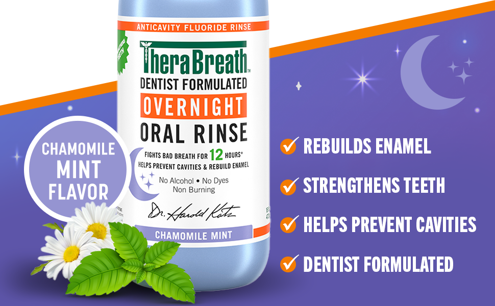  غسول الفم Overnight يحارب رائحة الفم لمدة ١٢ ساعة بنكهة البابونج والنعناع TheraBreath 