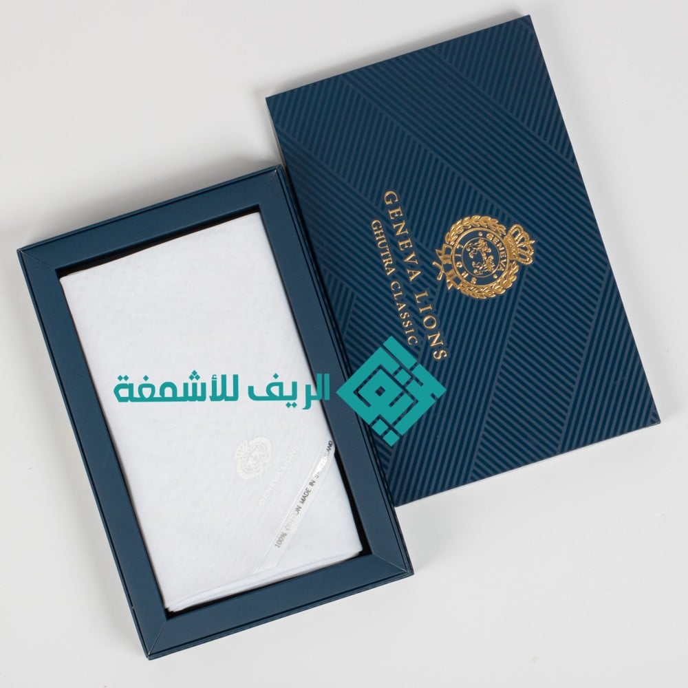 سعر غترة بيضاء رجاليه ماركه جينيفا ليونس إصدار - متجر الريف للأشمغة