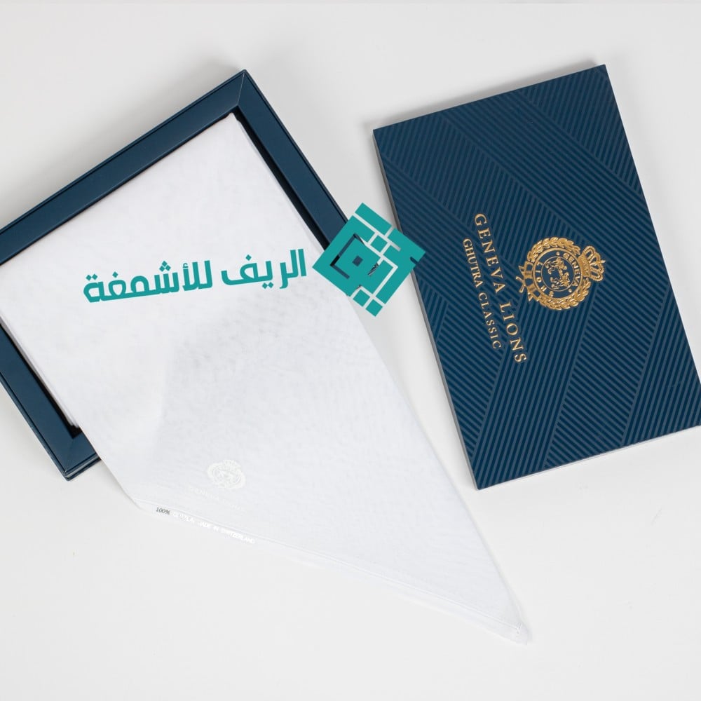 شراء غترة بيضاء رجاليه ماركه جينيفا ليونس إصدار - متجر الريف للأشمغة