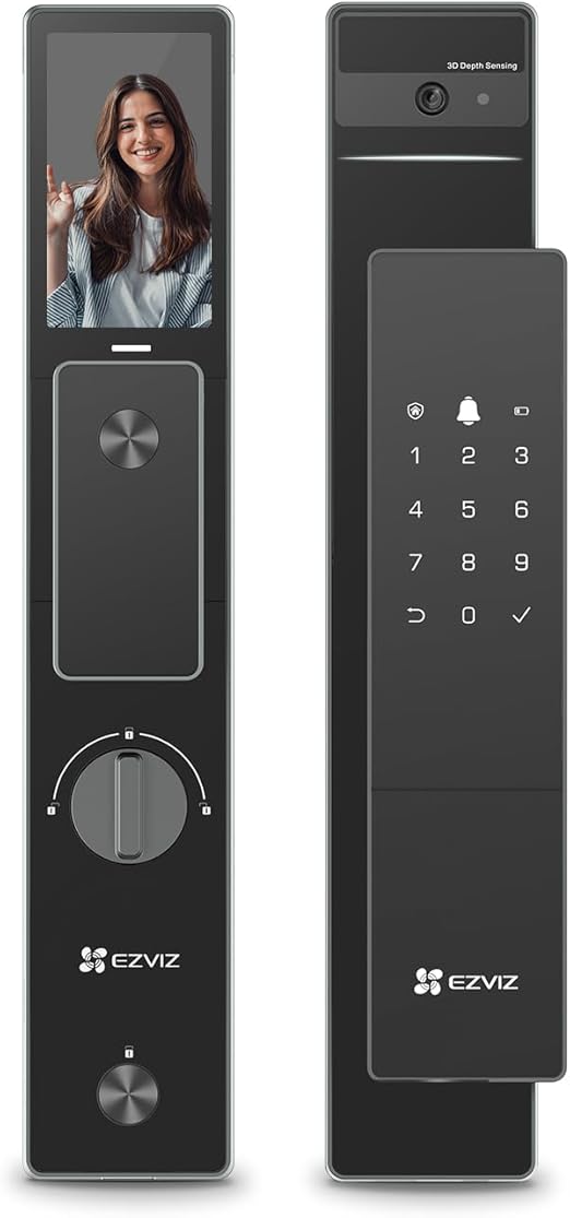 قفل باب ذكي EZVIZ DL50FVS بكاميرا وشاشة وتعرف على الوجه - هزازي للأمنية