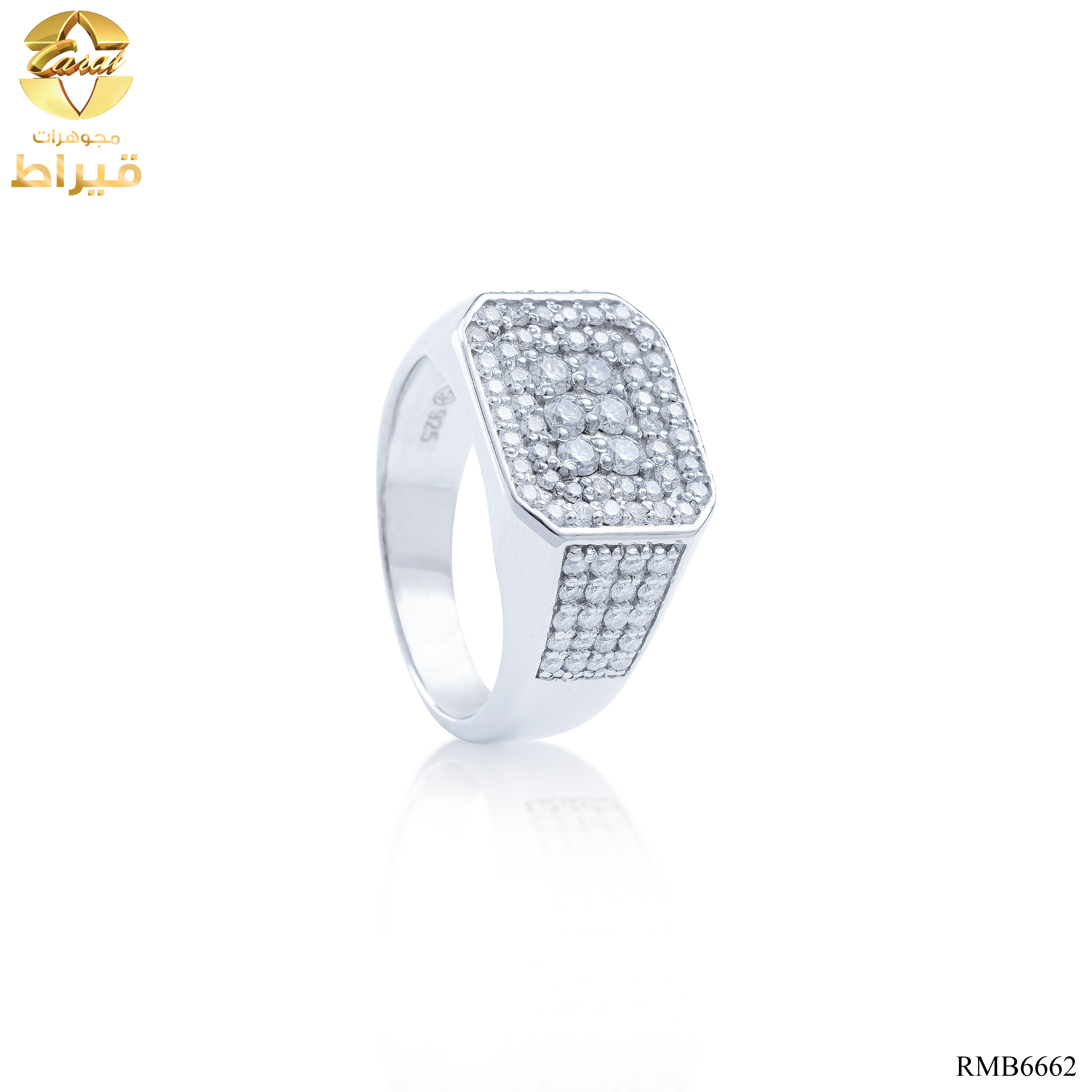 خاتم فضة مع موسانايت  عيار 925