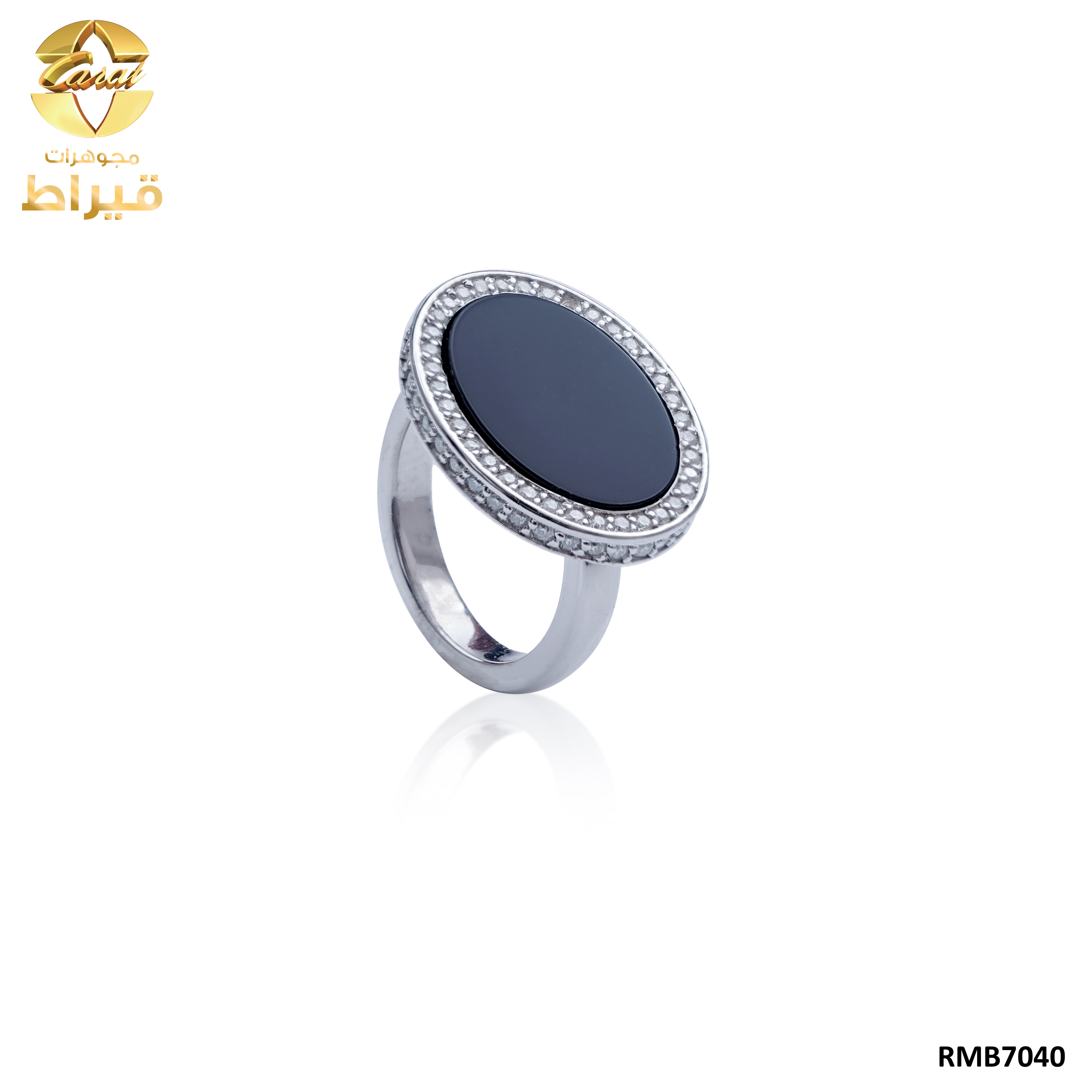 MEN'S RHODIUM PLATED SILVER 925 RING WITH ONYX AND MOISSONITE STONES