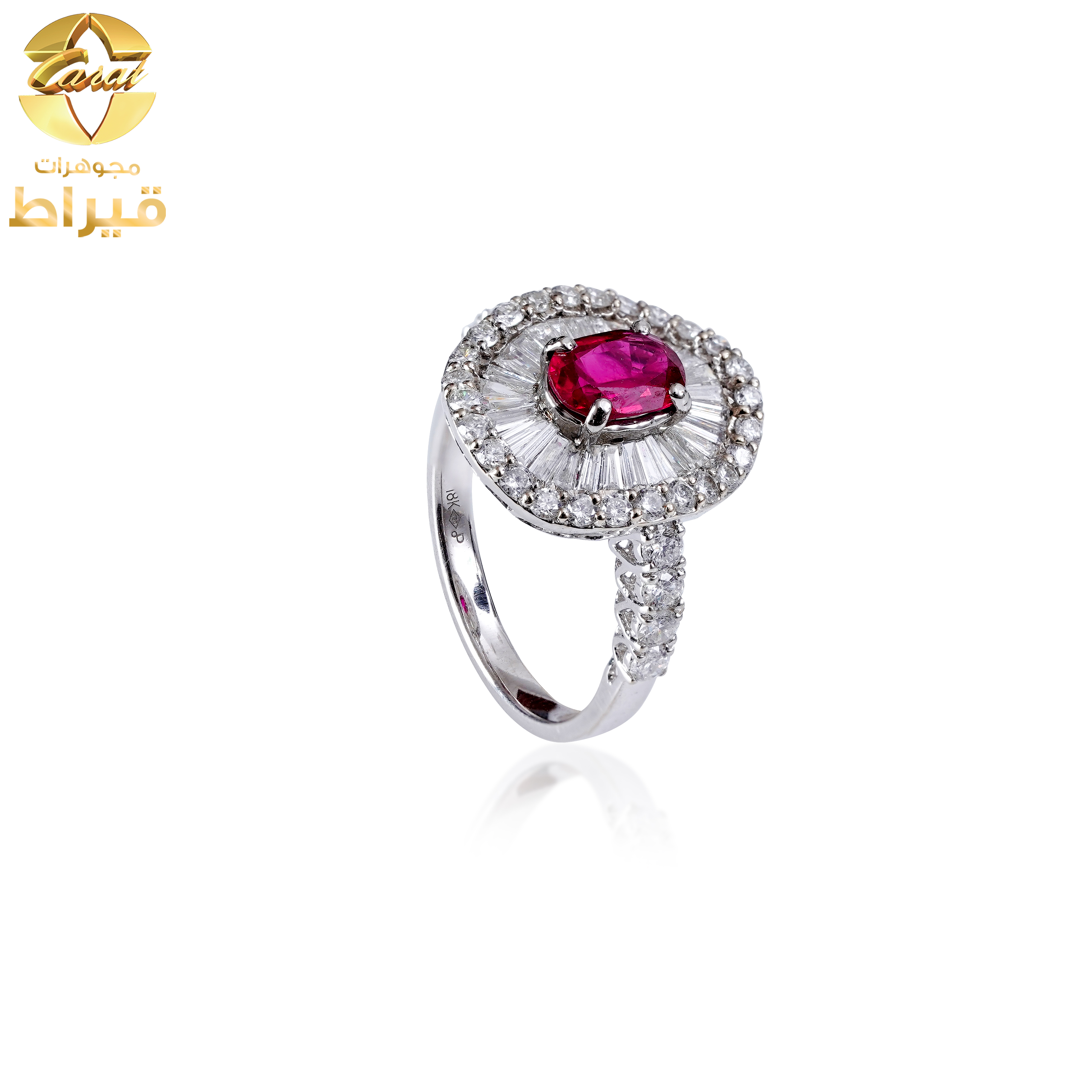 WOMEN'S 18K WHITE GOLD DIAMOND RING WITH RUBY