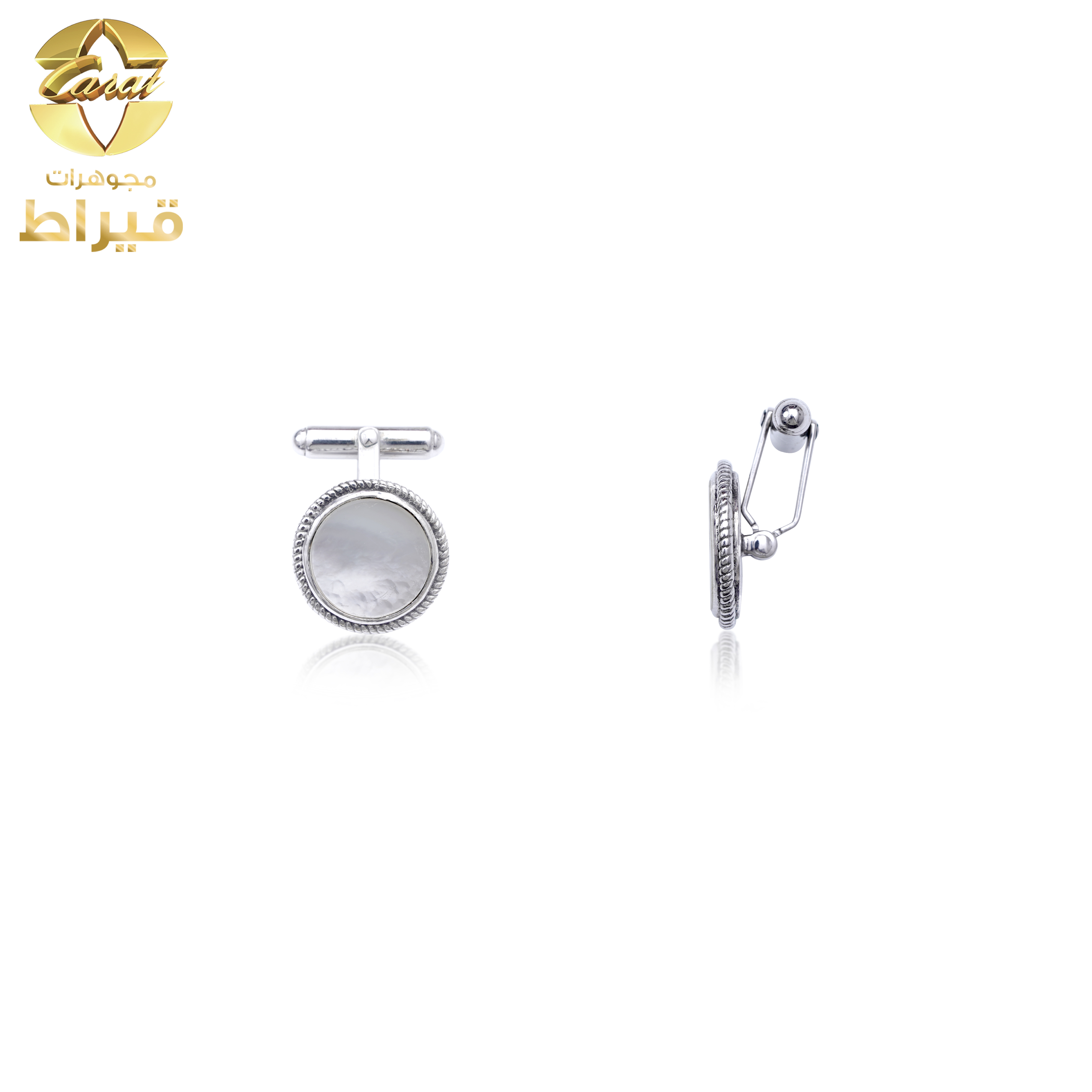 GENTS SILVER CUFFLINK WITH MOTHER OF PEARL