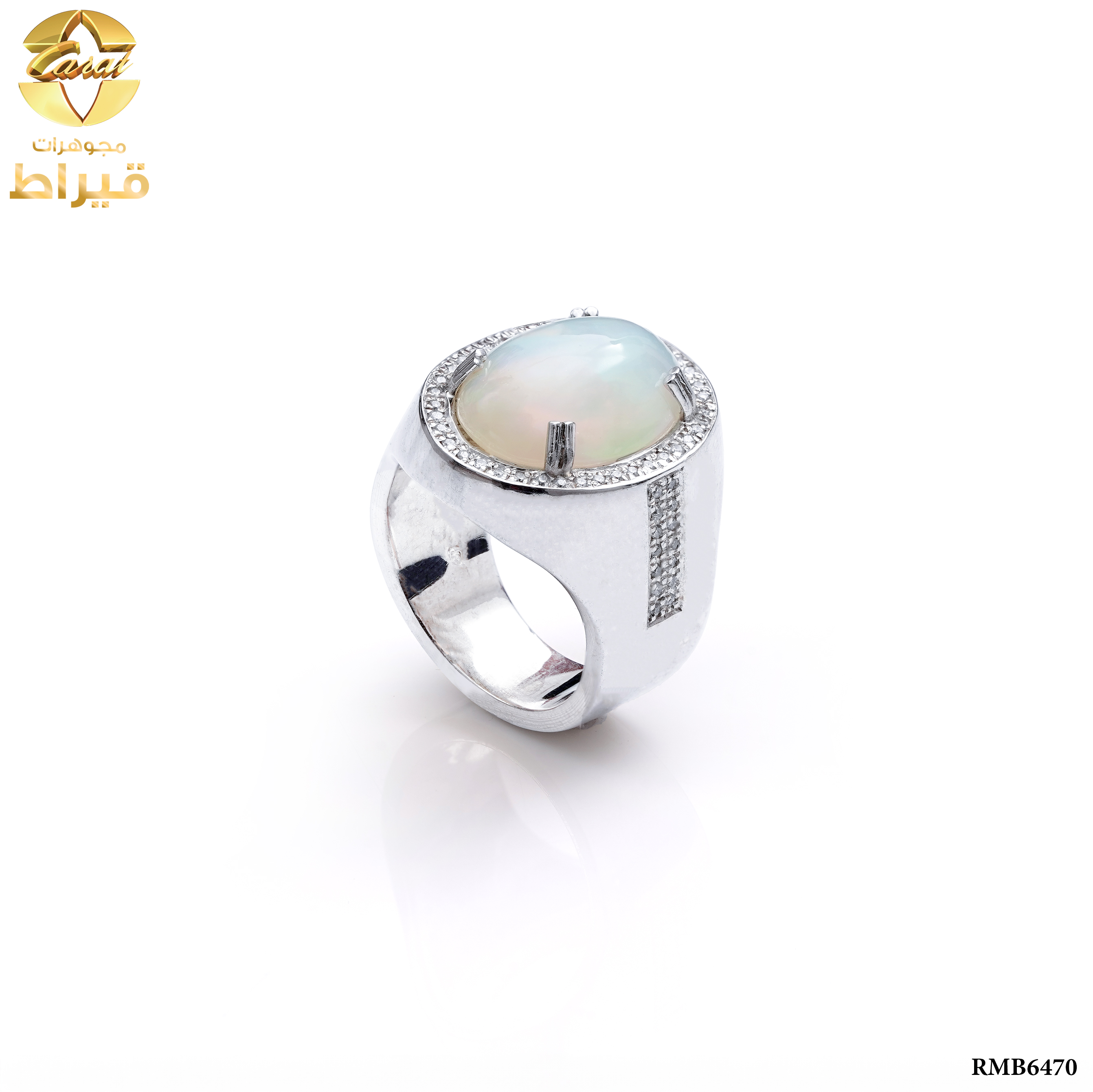 خاتم سيلنوفا مع الماس  و اوبال عيار 925