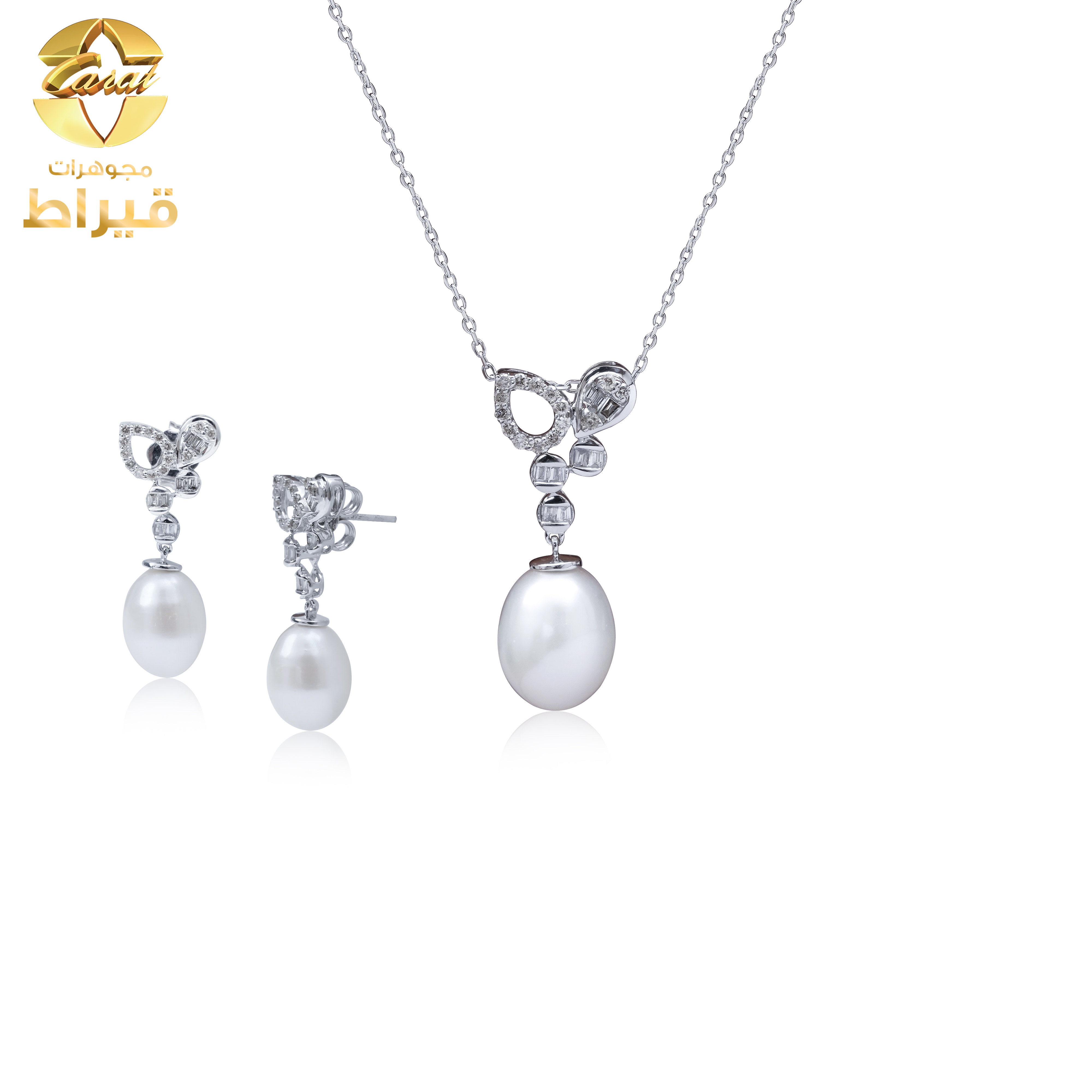WOMEN'S 18K GOLD PENDANT AND EARRING WITH DIAMONDS