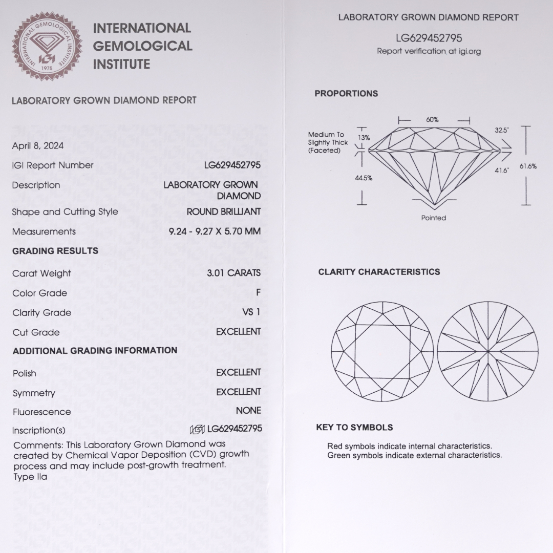الماس 3.01ct CVD  مع شهادة IGI