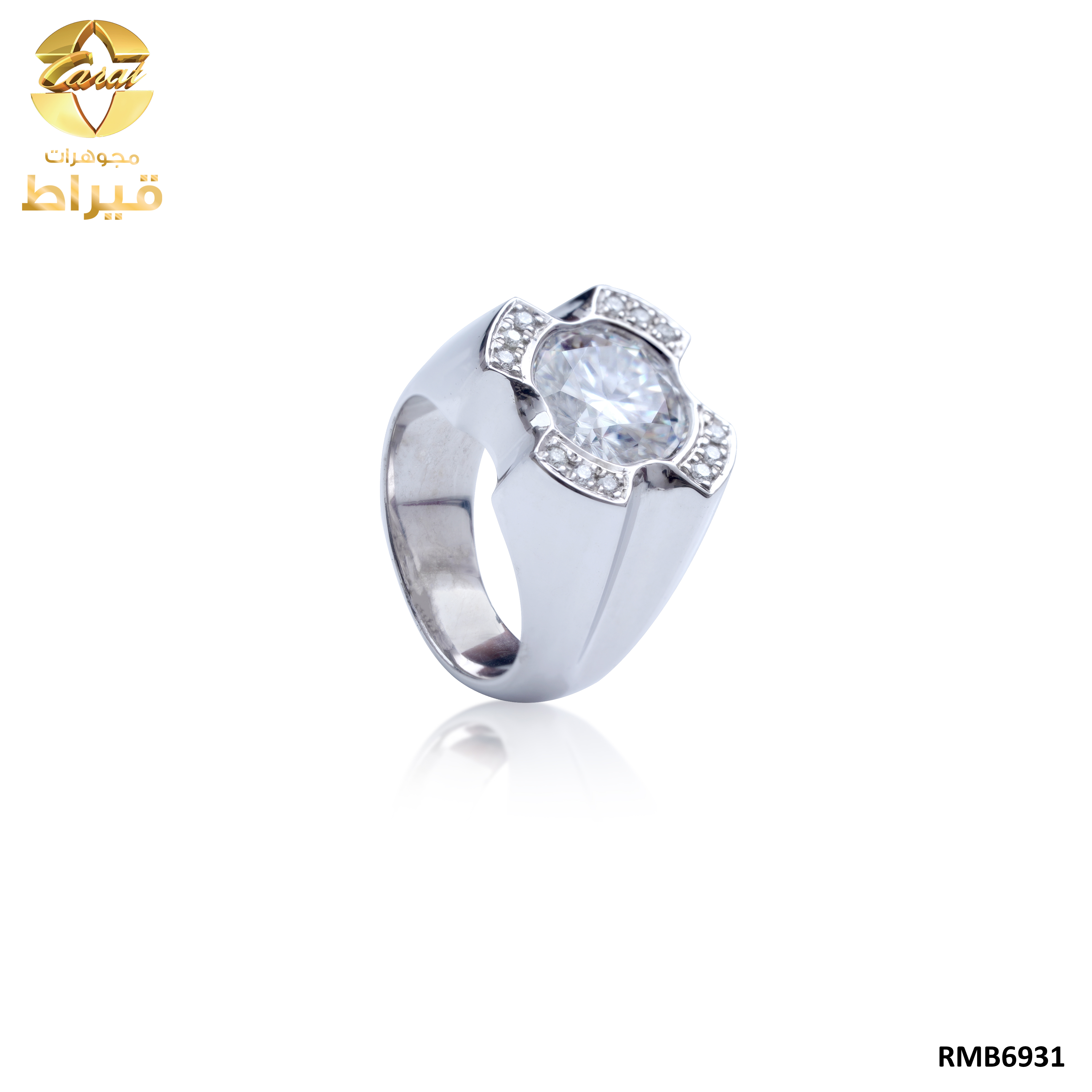 خاتم رجالي , فضة ,خاتم سيلنوفا مع الماس  و موسانايت