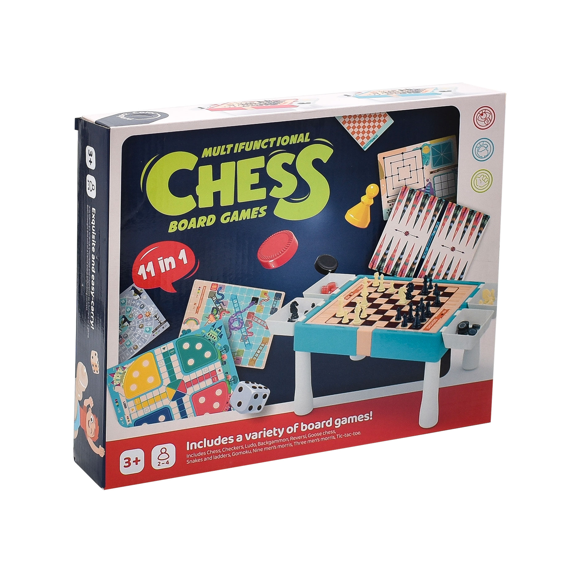  11 In 1 Board Game - Chess, Checkers, Ludo, Reversi, Snakes And Ladders, Goose Chase 