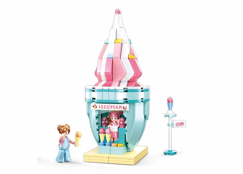  Sluban Creator Series - Ice Cream Shop Building Blocks With 2 Mini Figur For Age 6+ Years Old - 247Pcs Multicolored 