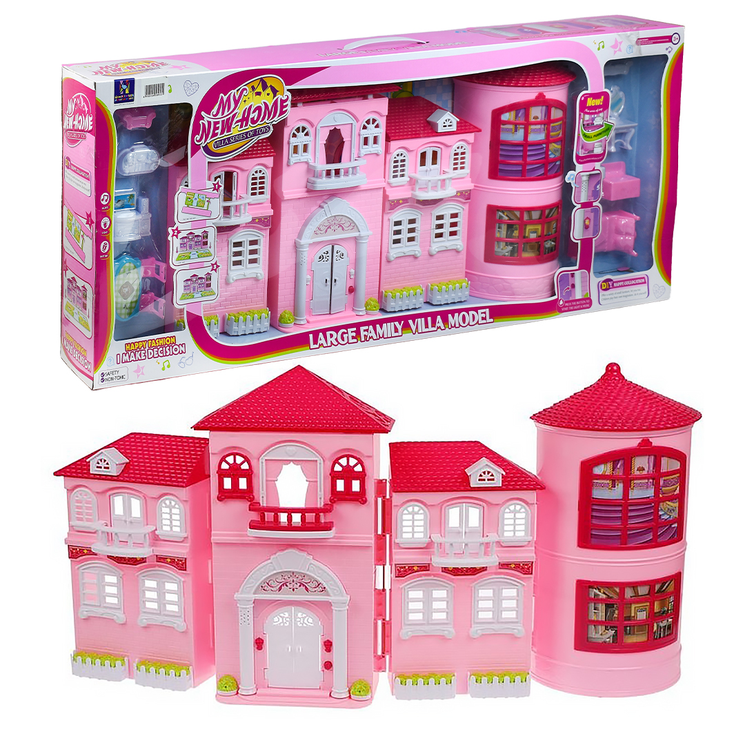  The Big Family House + Furniture Set - Plastic Dollhouse 