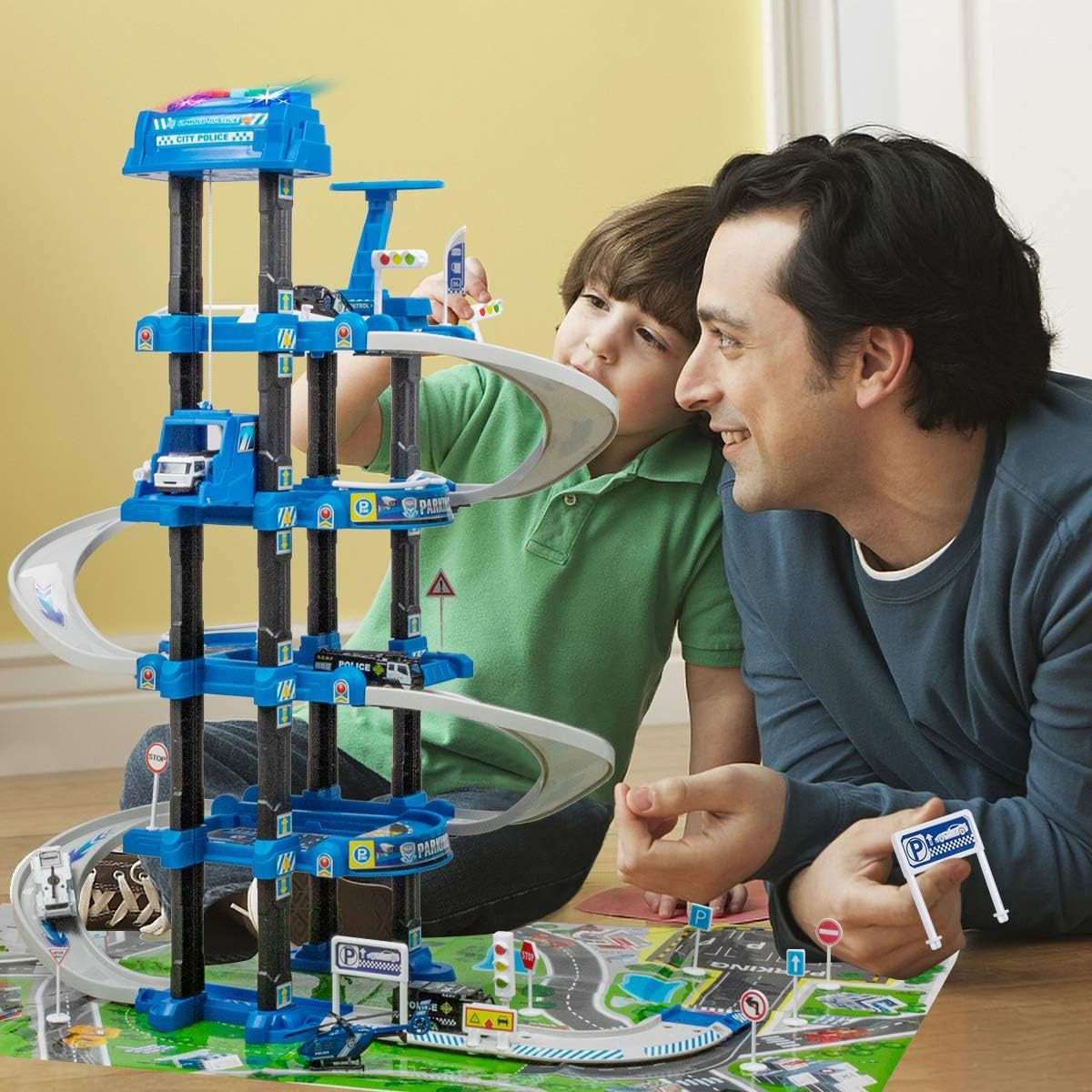  Car Track Set With Cargo Plane + Vehicle Set - 79 Pieces - Car Toys 