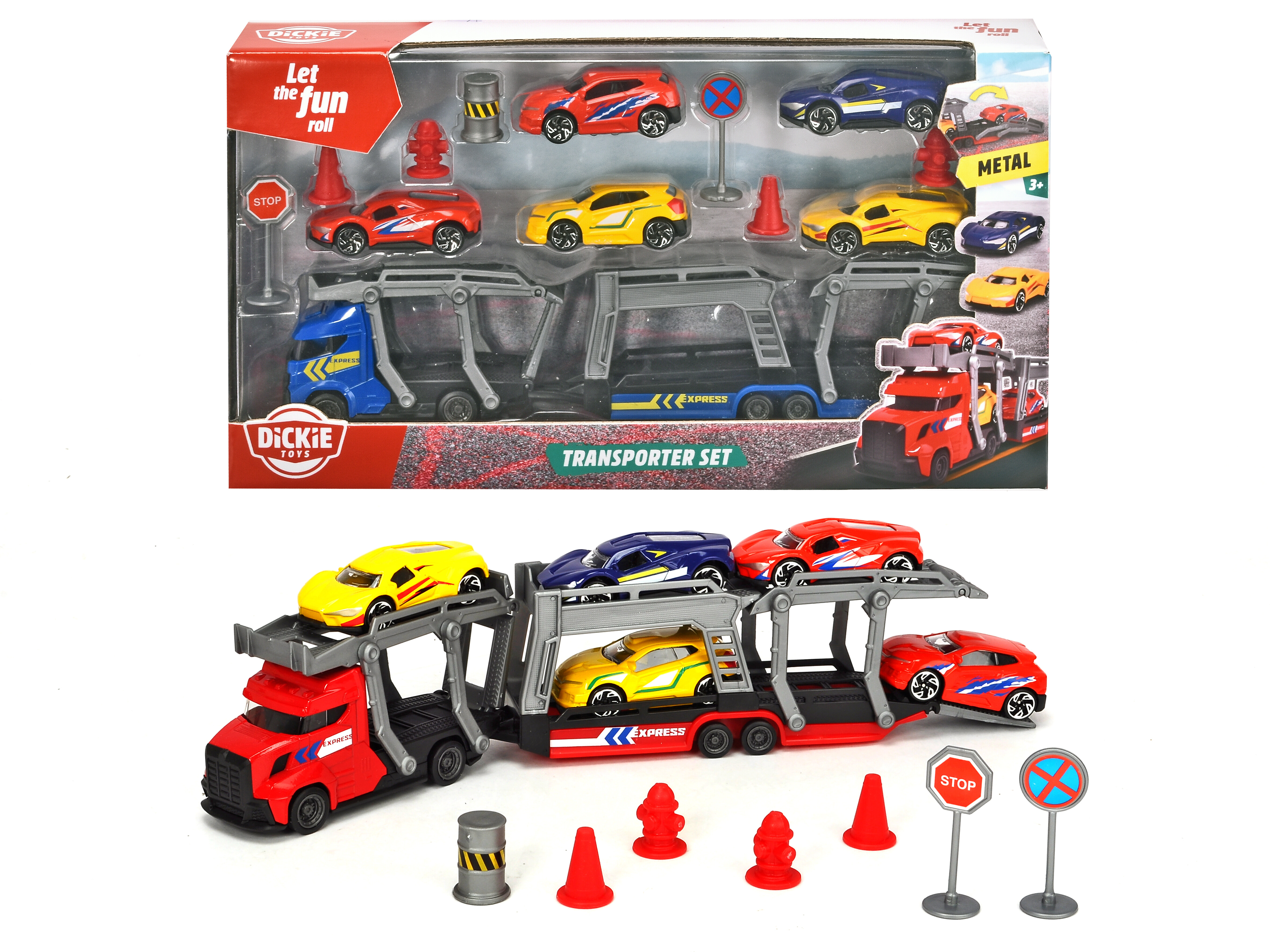  Dickie Transporter Set With 5 Cars- For Age 3+ Years Old- 2 Assorted Colors 