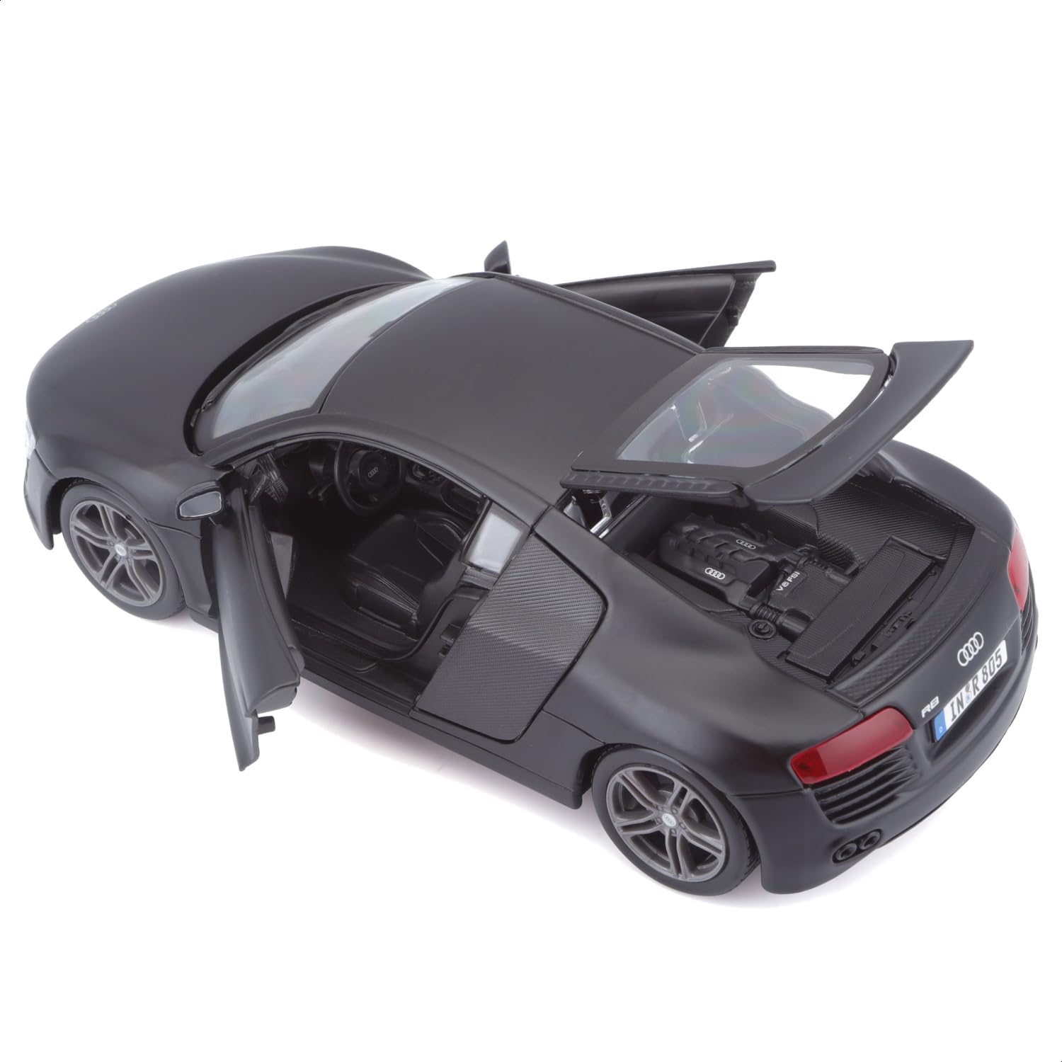  سيارة أودي R8 نموذج مصبوب من المعدن من مايستو، إصدار خاص بمقياس 1:24 - أسود مطفي 