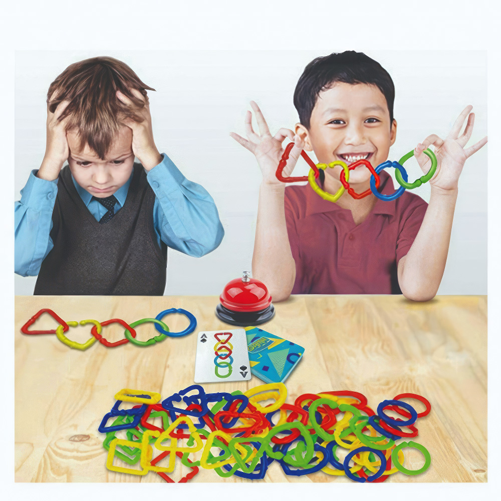  Ring assembly game with cards and bell 