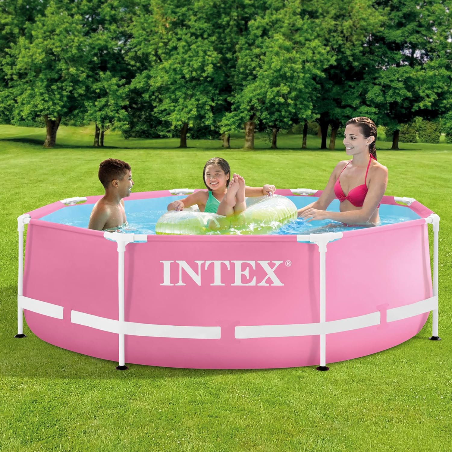  Intex 28290EH Outdoor Patio Pool, 2.4m x 76cm, Above Ground T-Shape Metal Frame, No Assembly Required, Pink 