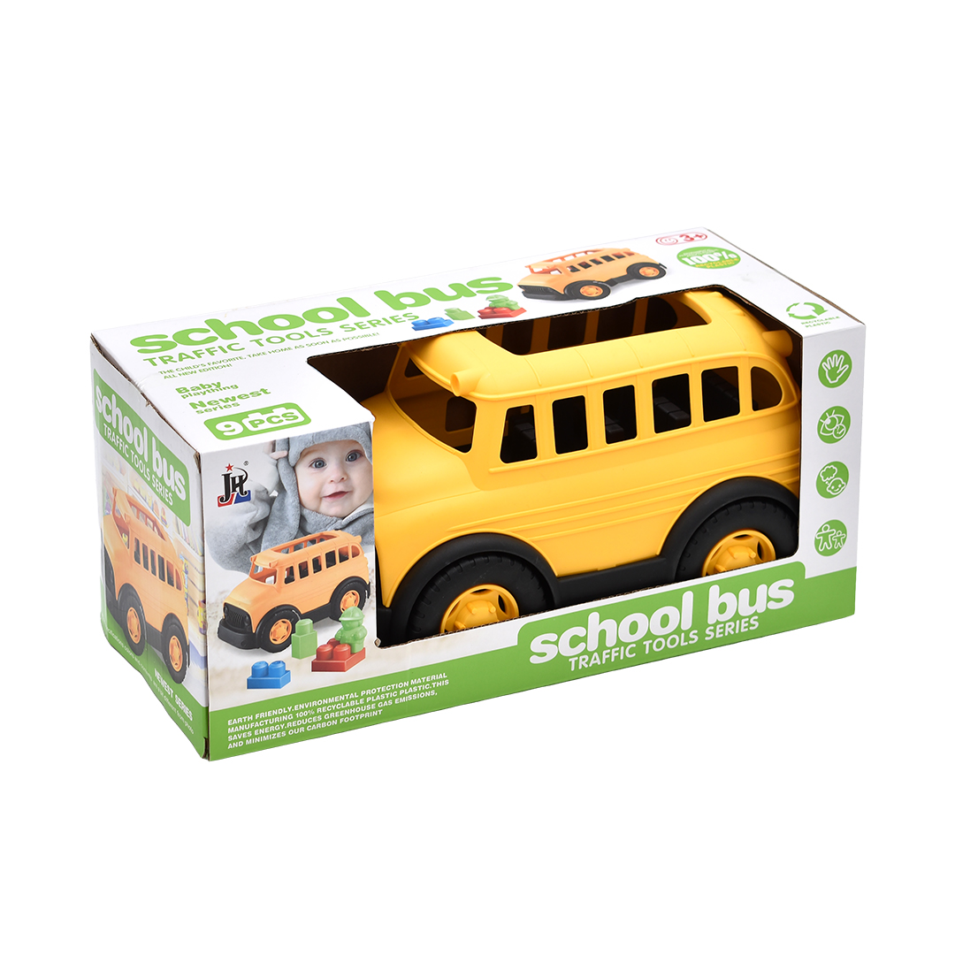  School Bus With A Set Of 9-Piece Shape Puzzle Pieces 