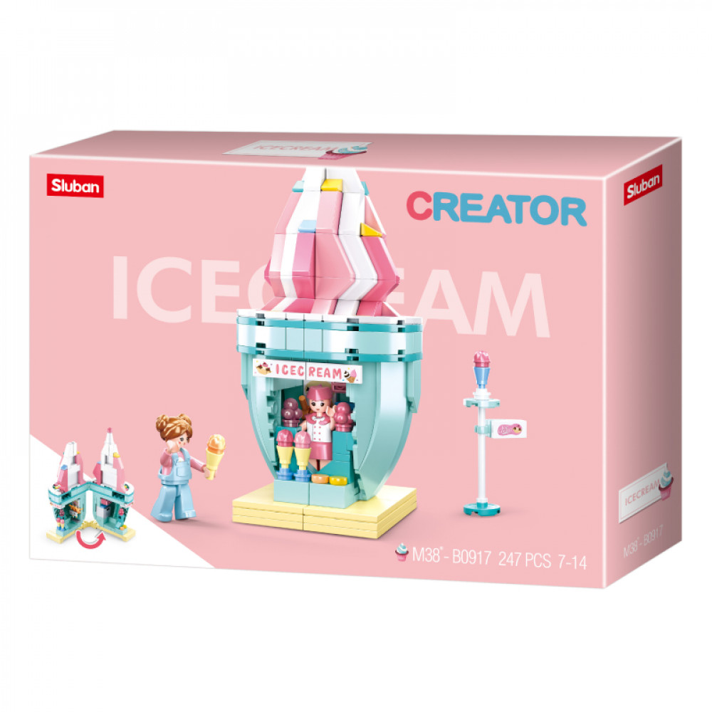  Sluban Creator Series - Ice Cream Shop Building Blocks With 2 Mini Figur For Age 6+ Years Old - 247Pcs Multicolored 