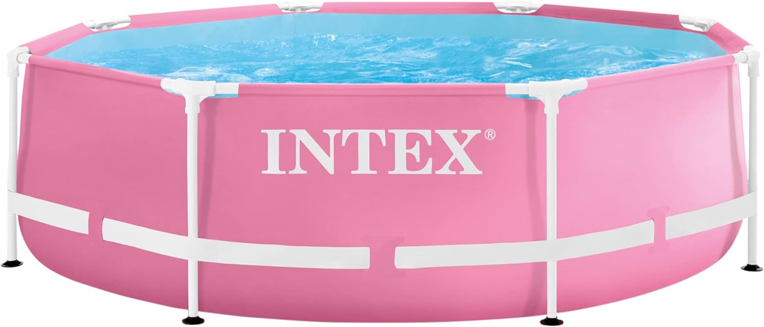  Intex 28290EH Outdoor Patio Pool, 2.4m x 76cm, Above Ground T-Shape Metal Frame, No Assembly Required, Pink 