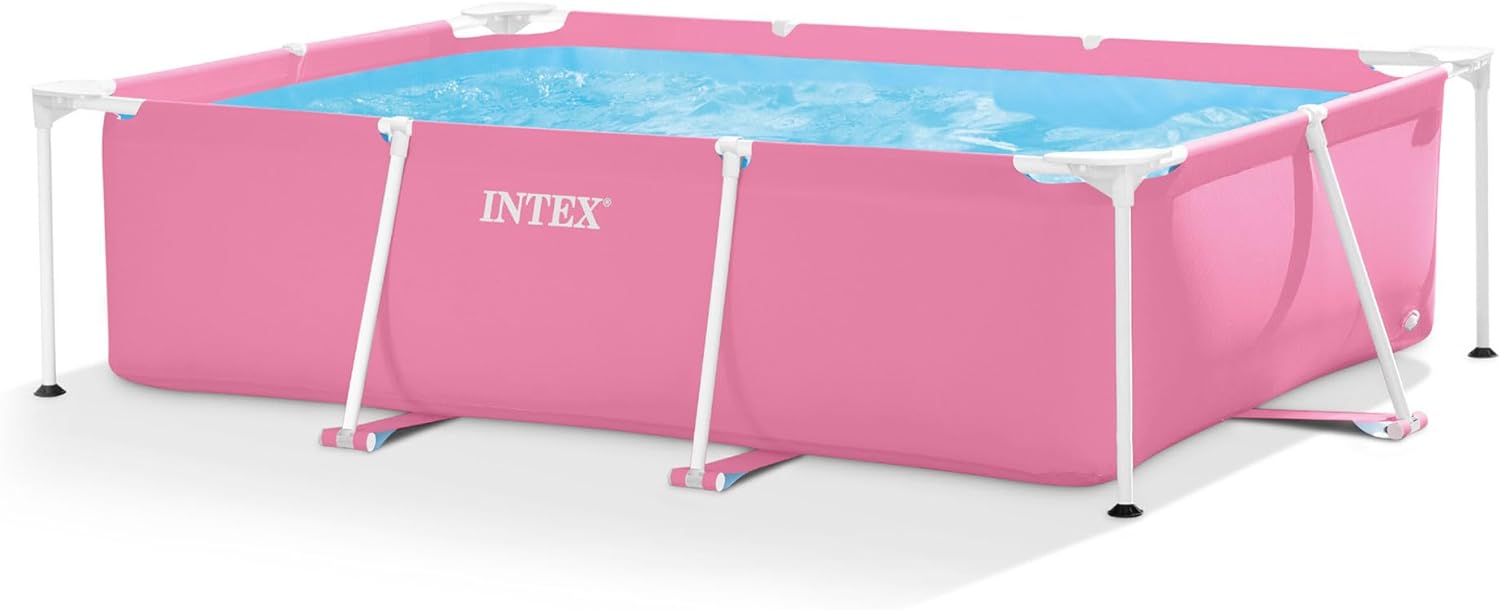  Backyard Rectangular Frame Above Ground Pool with Double Section Outlet Anchors, Intex Only Pool, Pink, 2.2m x 150cm 