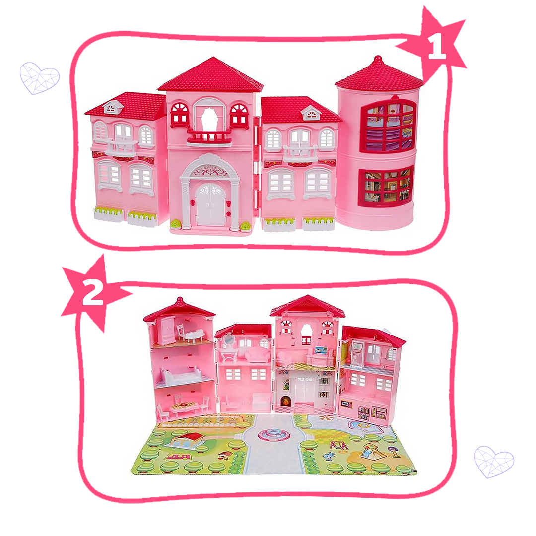  The Big Family House + Furniture Set - Plastic Dollhouse 