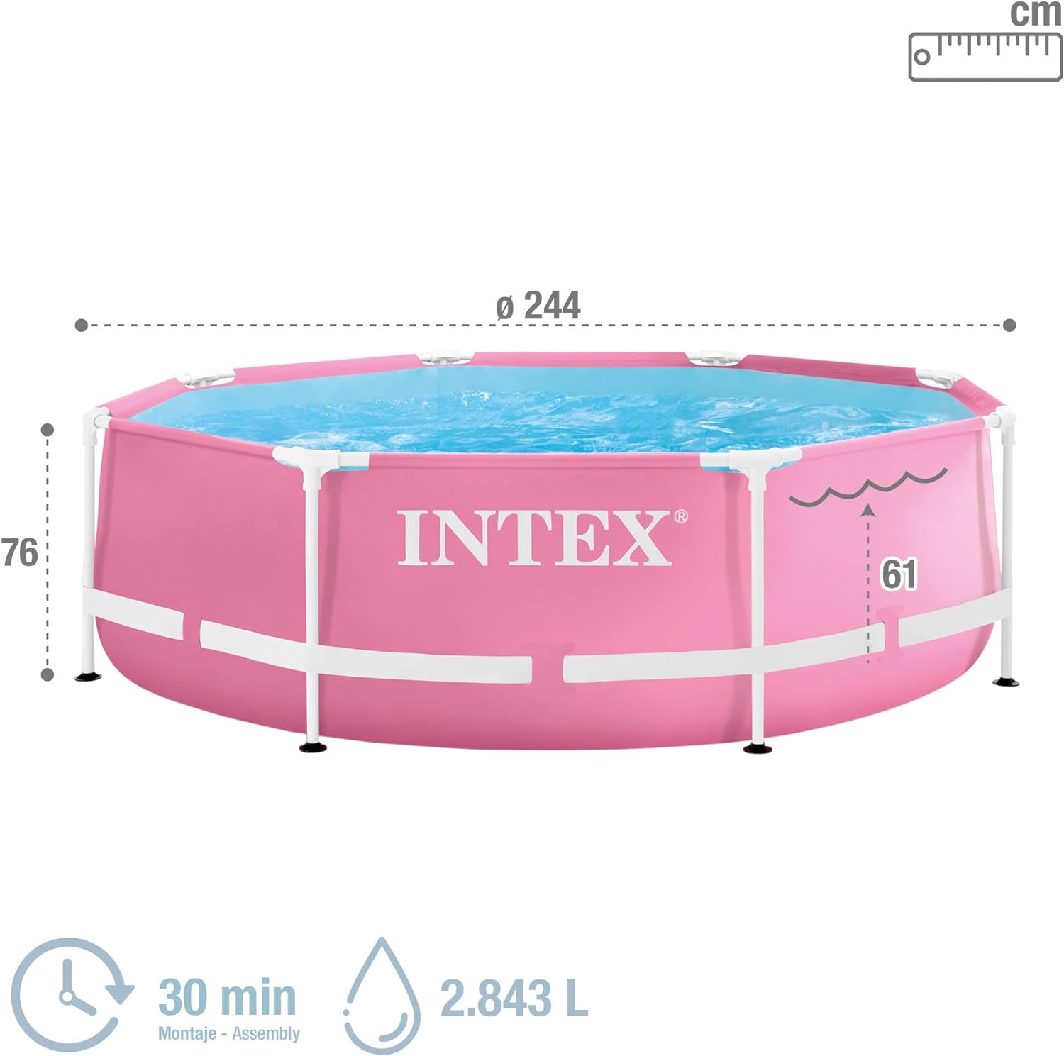  Intex 28290EH Outdoor Patio Pool, 2.4m x 76cm, Above Ground T-Shape Metal Frame, No Assembly Required, Pink 