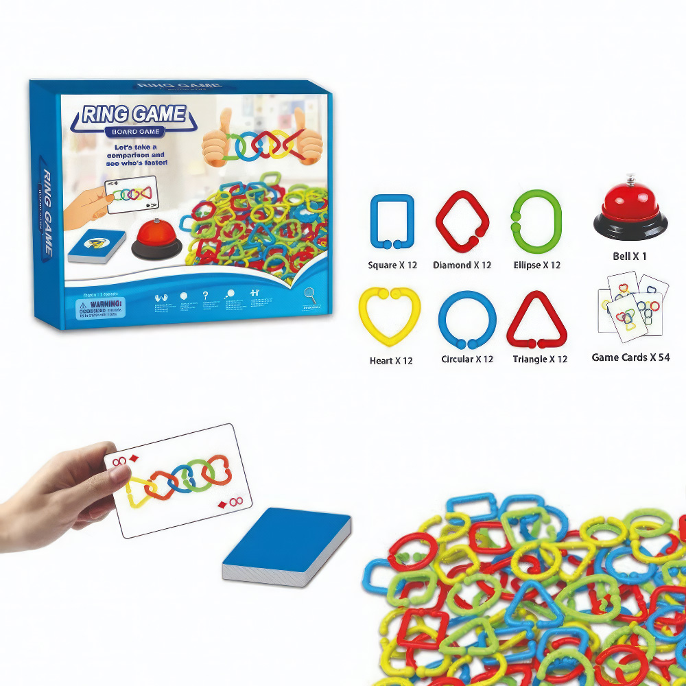  Ring assembly game with cards and bell 