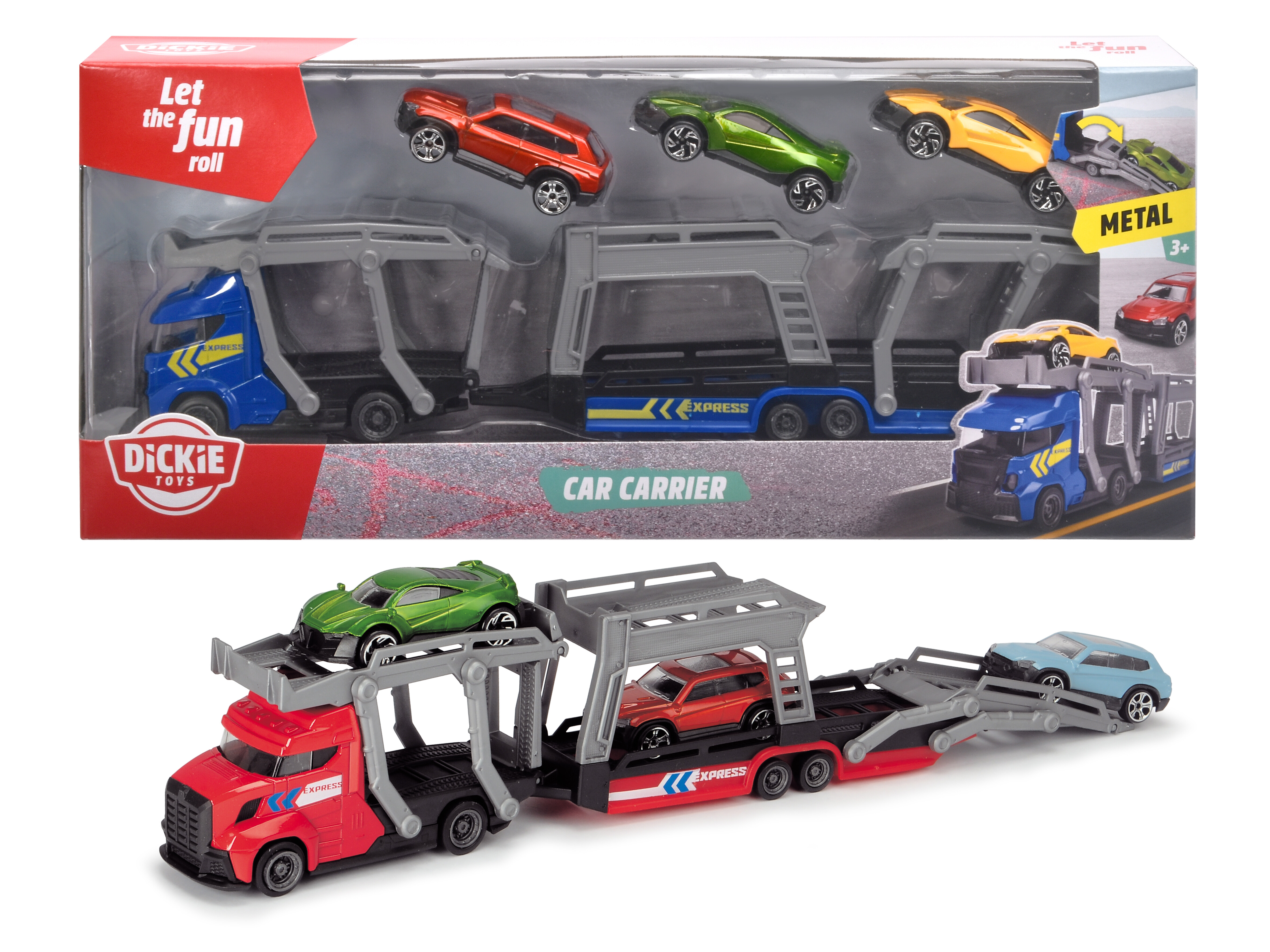  Dickie Truck Haulder With 3 Cars For Age 3+ Years Old, 2-Assorted Colors 
