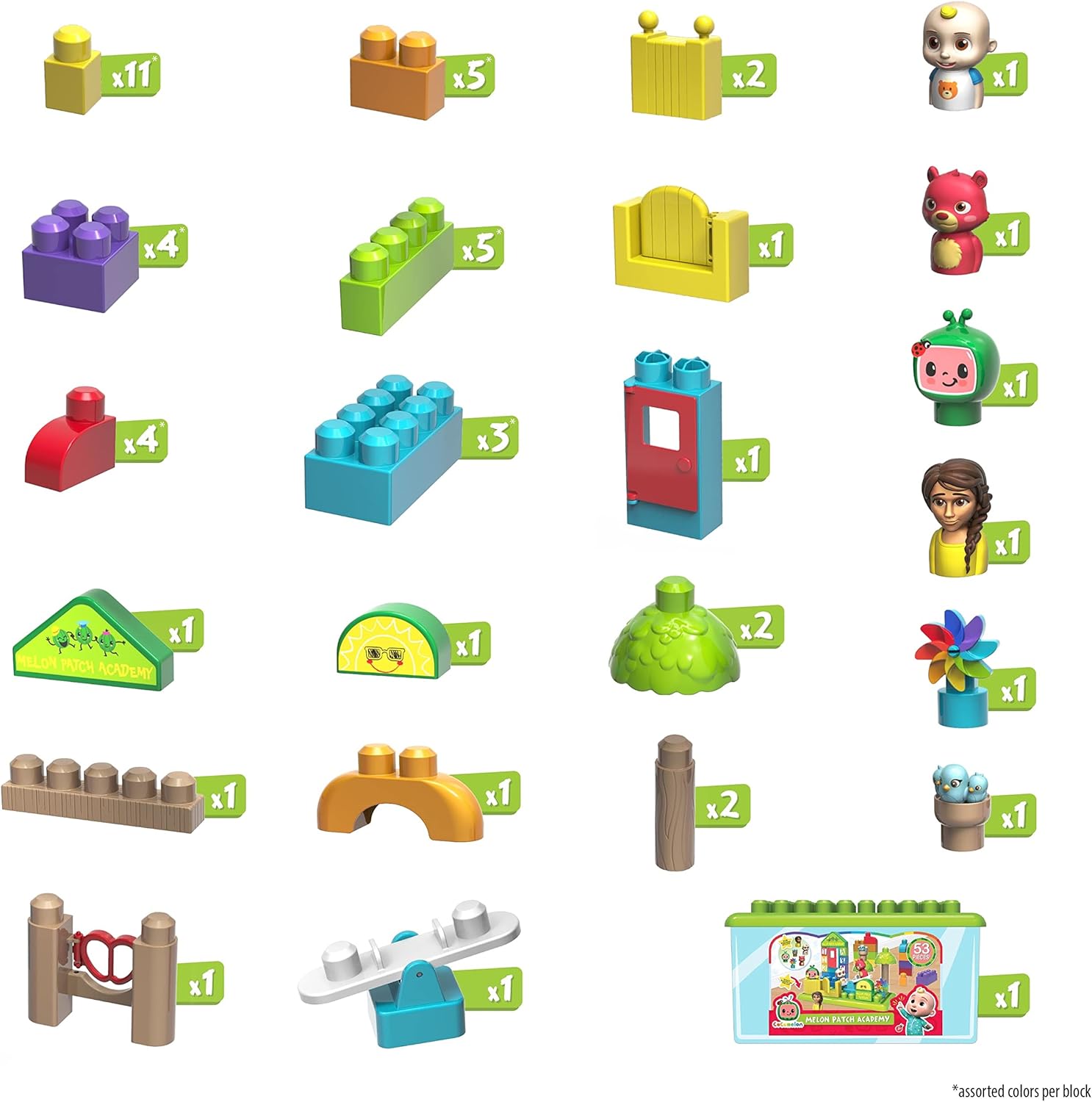  Coco Melon Patch Academy, 53 Large Building Blocks with 6 Figures - Building & Construction Toys 