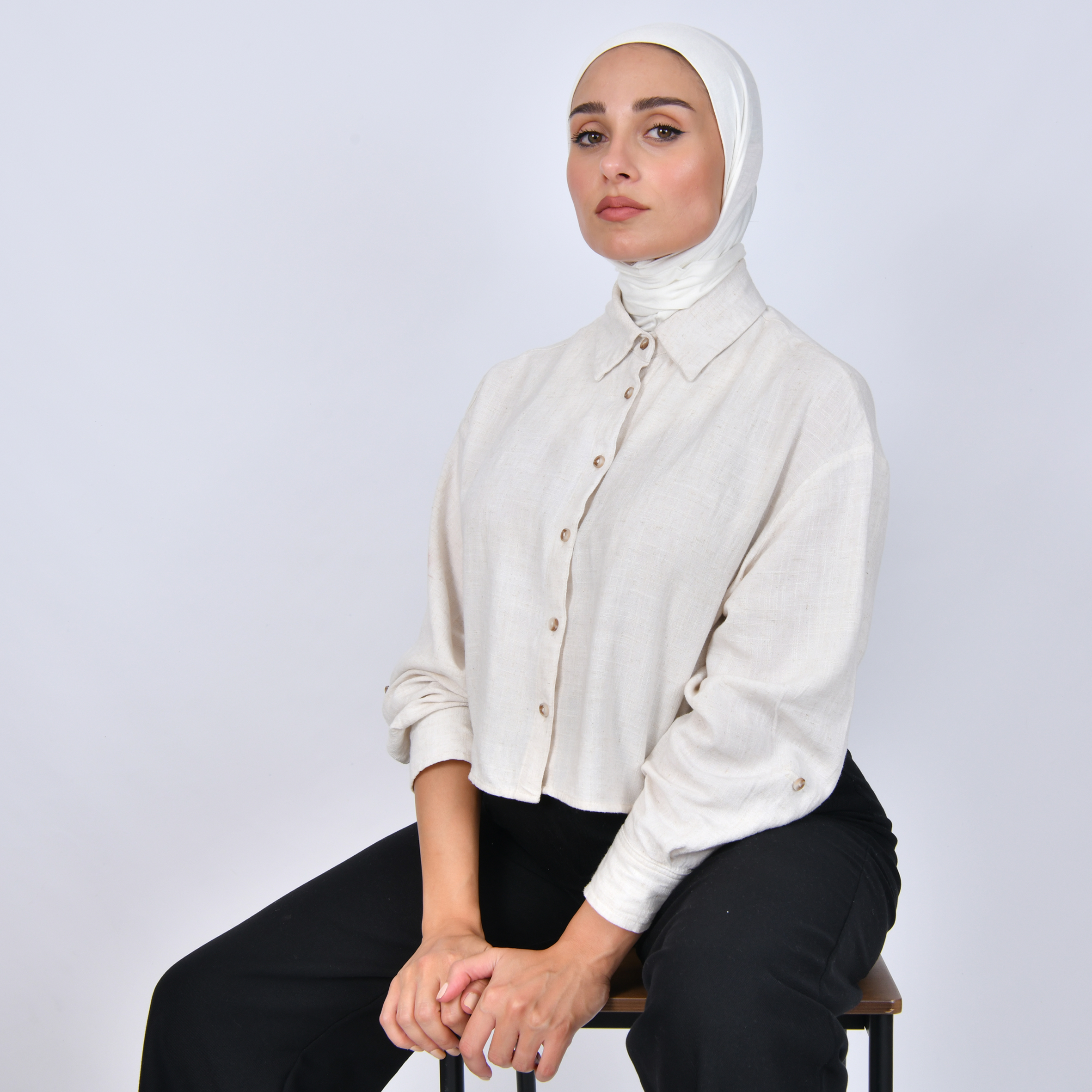  طرحة قطنية بطقطق - اوف وايت 