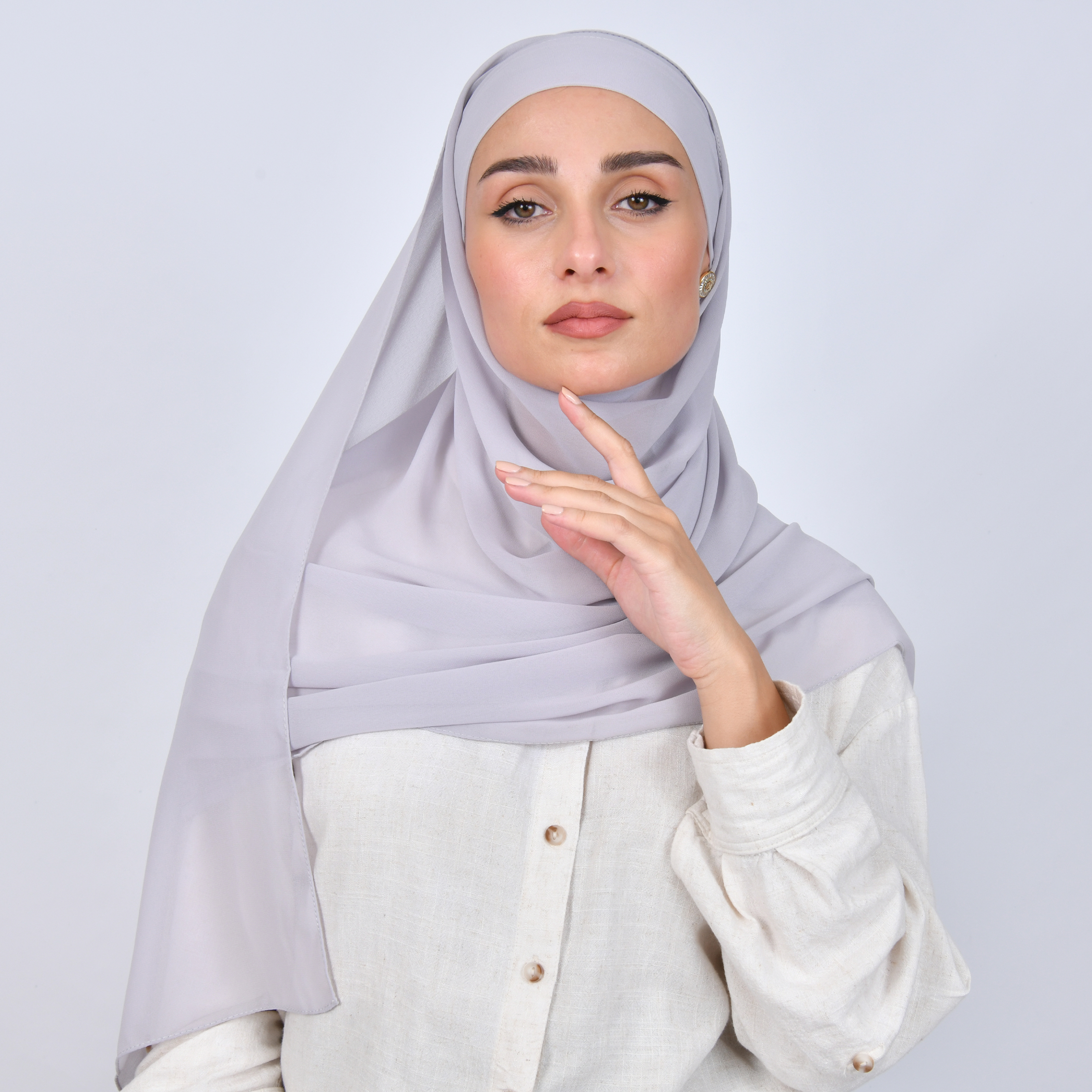 طرحة شيفون بربطة اغلاق - light grey 