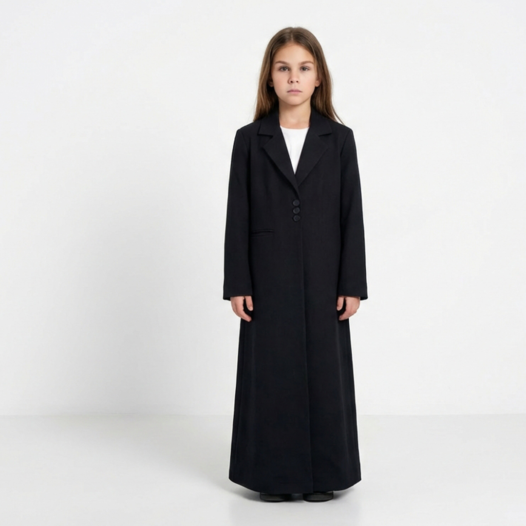  بليزر اسود بقصّة مستقيمة وياقة كلاسيكية – تصميم Minimal Luxury 