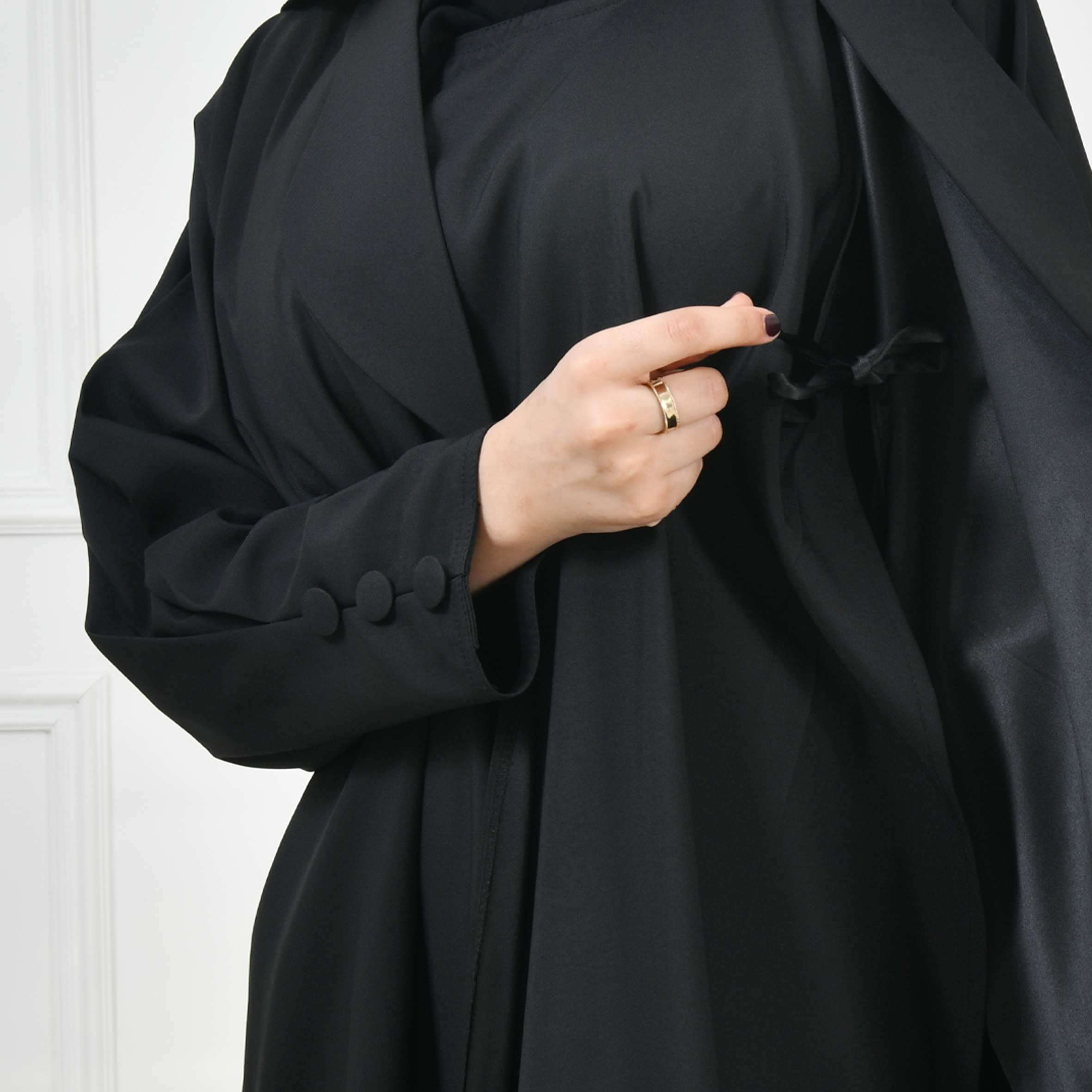  عباية بناتية بليزر بزر اغلاق مع فستان داخلي متصل 