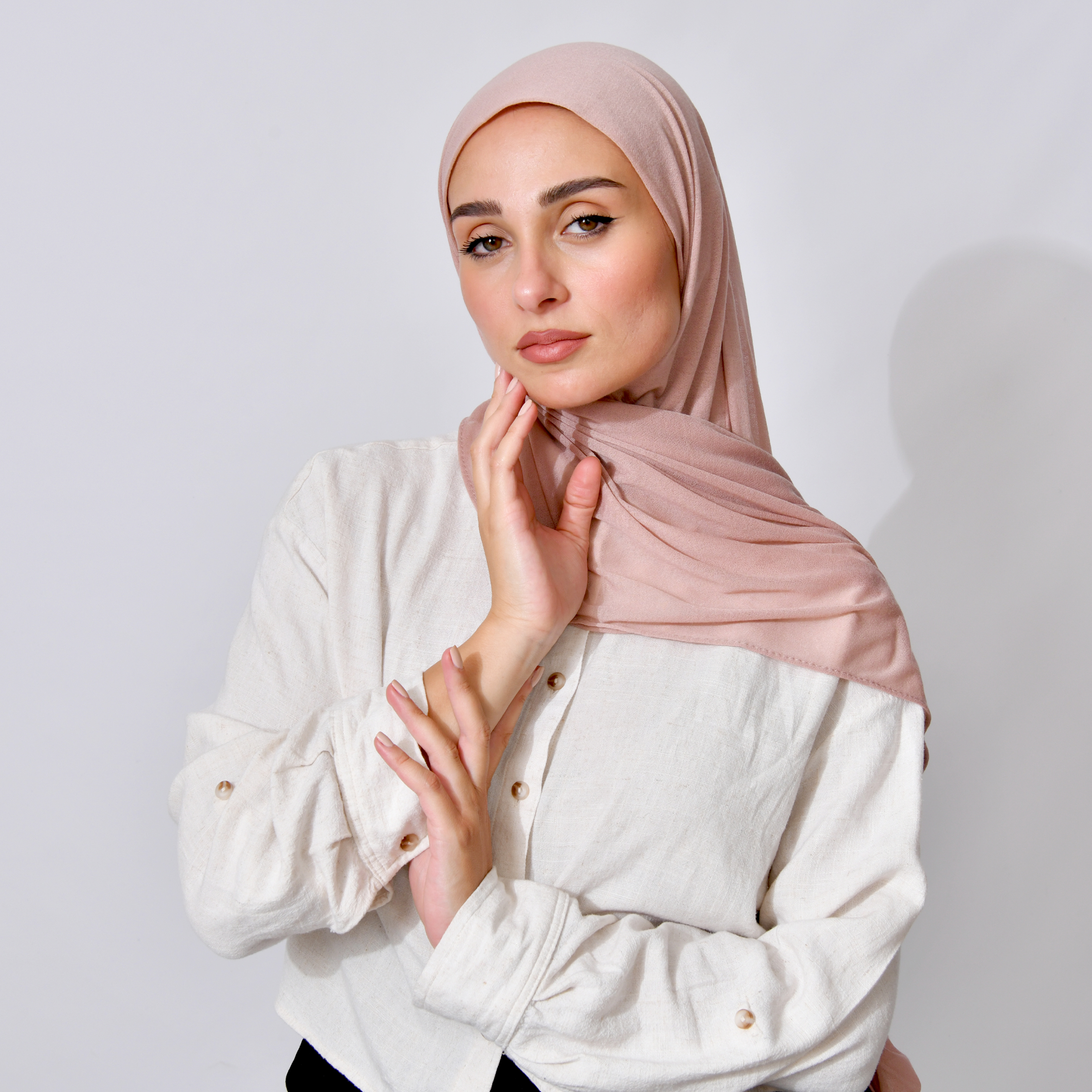  طرحة قطن ربع مبطنة من الامام بخياطة - Light Rose 