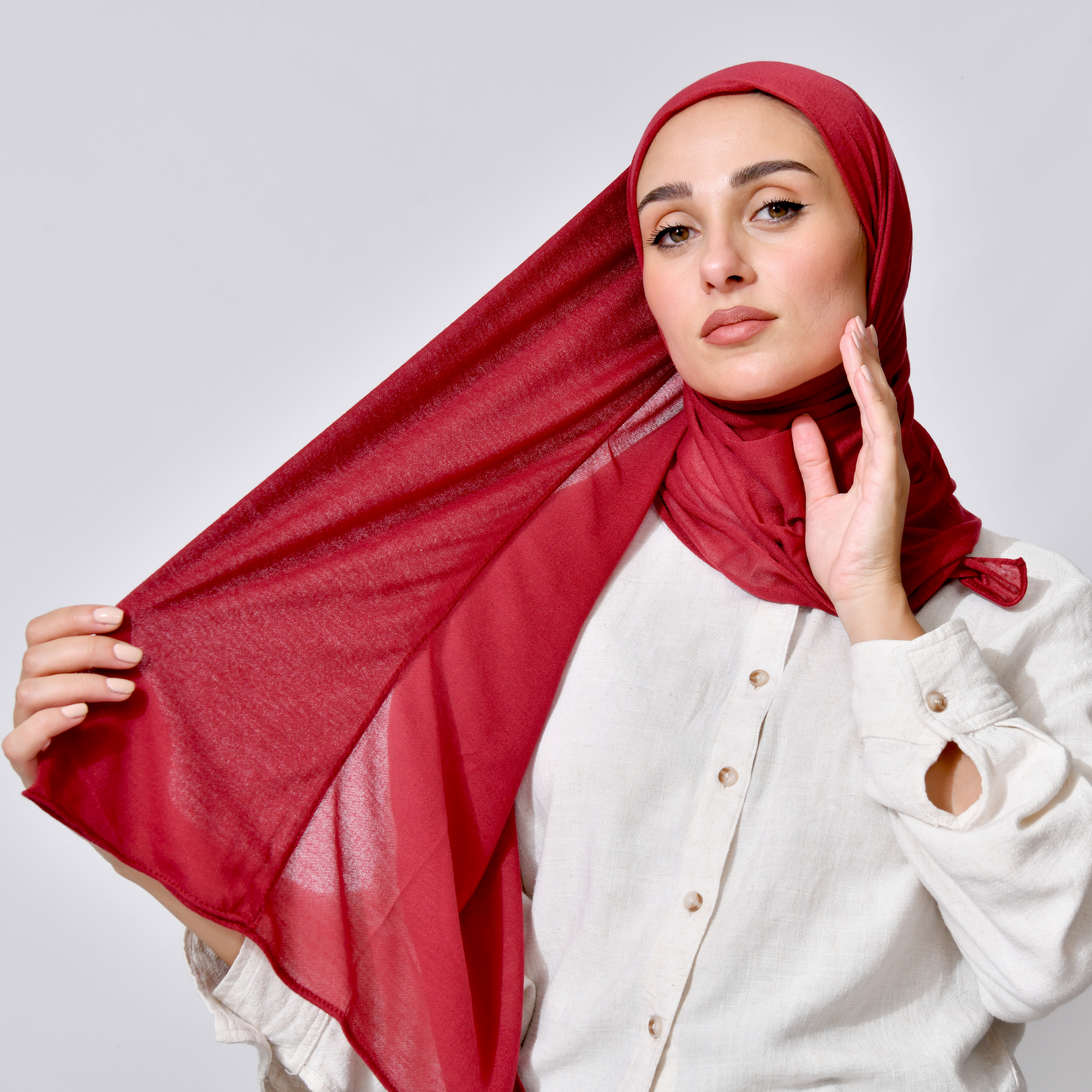  طرحة قطن ربع مبطنة من الامام بخياطة - احمر 