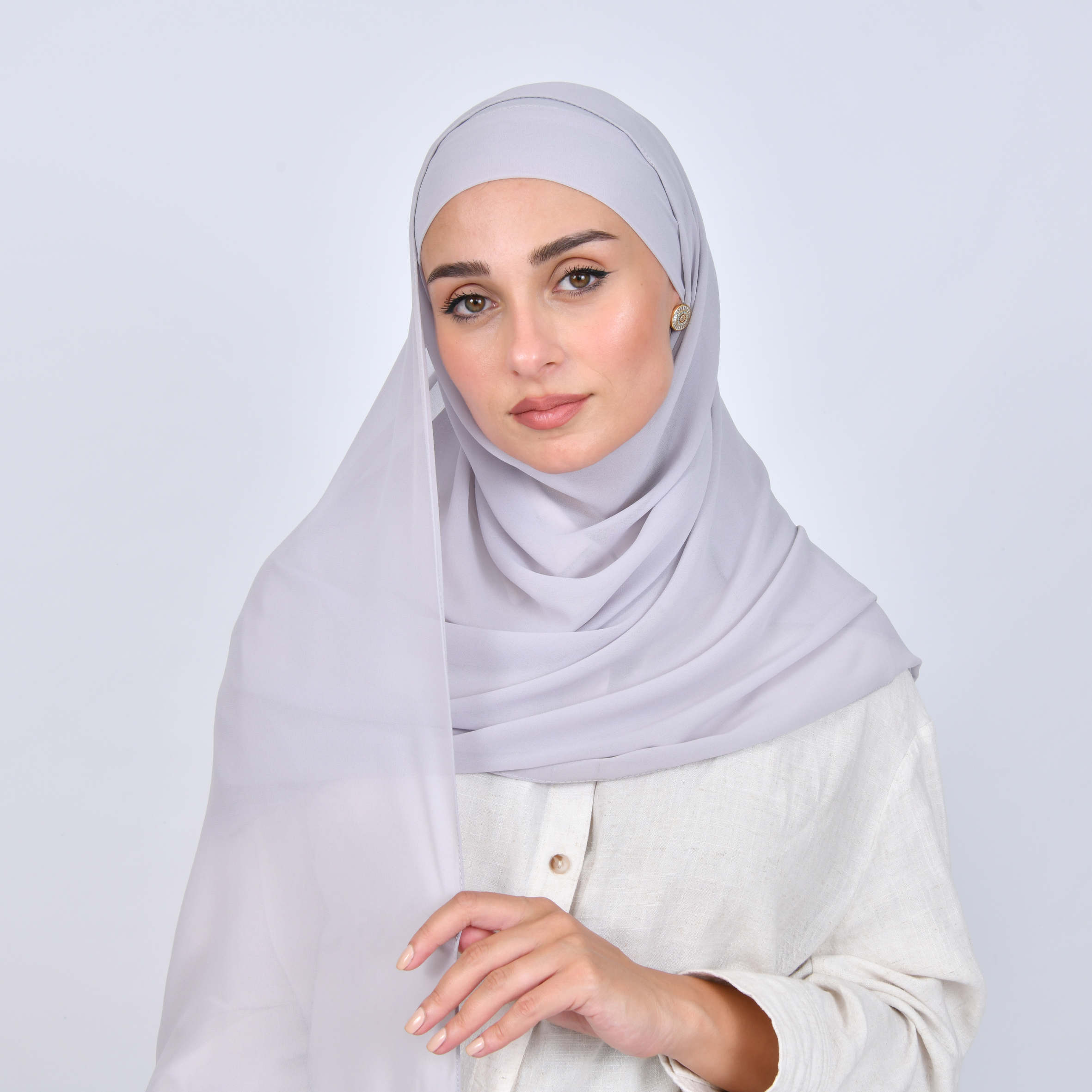  طرحة شيفون بربطة اغلاق - light grey 
